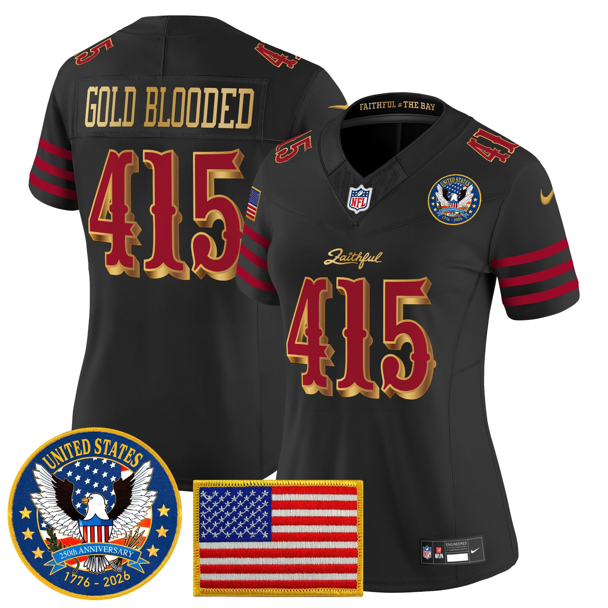 Women's San Francisco 49ers "United States 250th Anniversary Patch" Vapor Limited Jersey - All Stitched