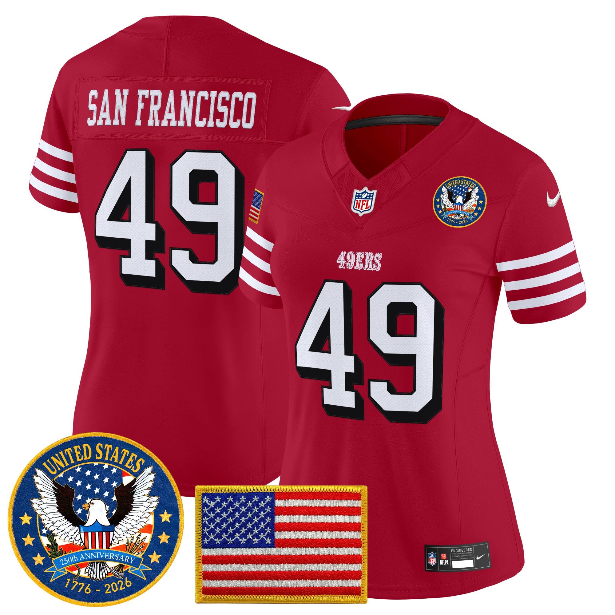 Women's San Francisco 49ers "United States 250th Anniversary Patch" Vapor Limited Jersey - All Stitched