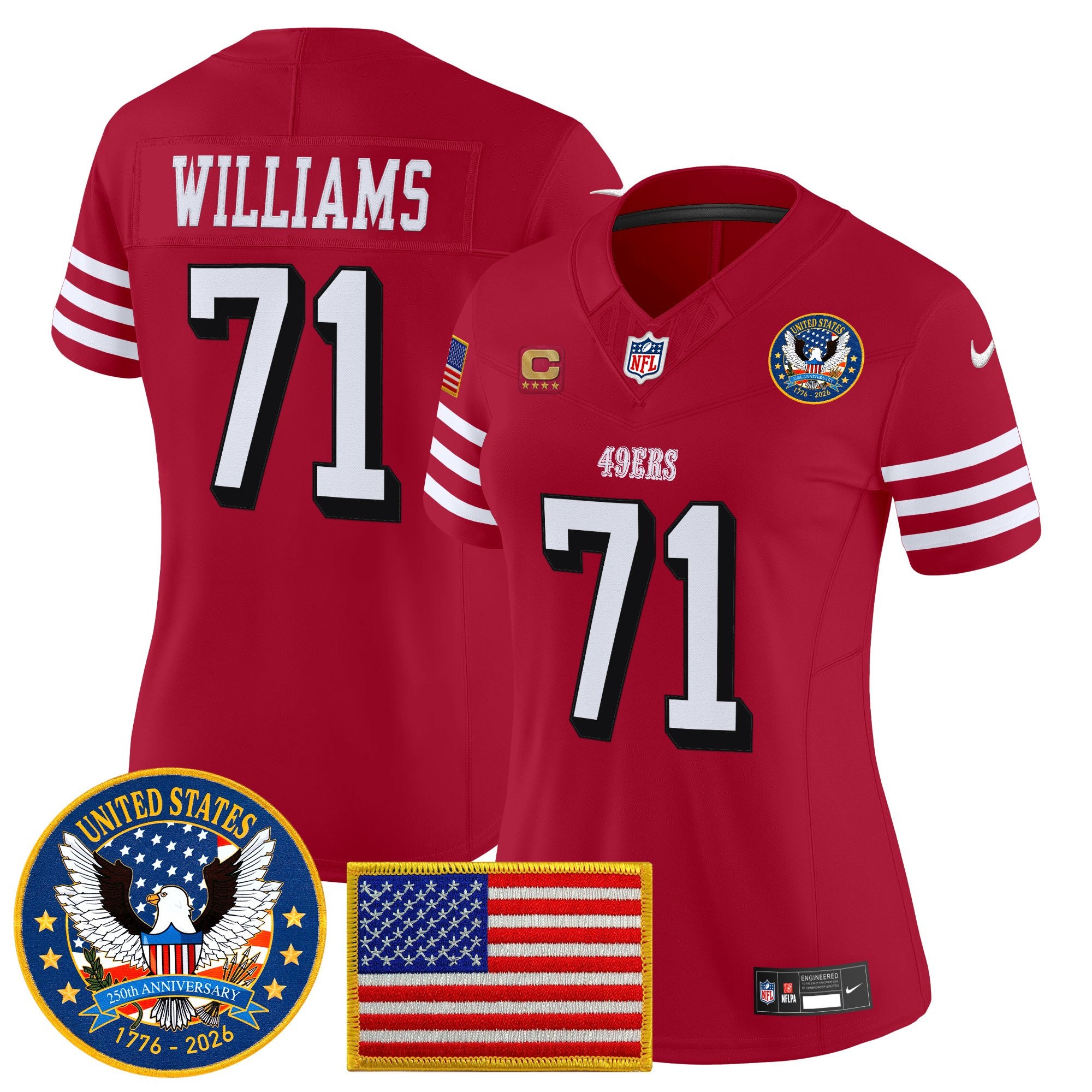 Women's San Francisco 49ers "United States 250th Anniversary Patch" Vapor Limited Jersey - All Stitched