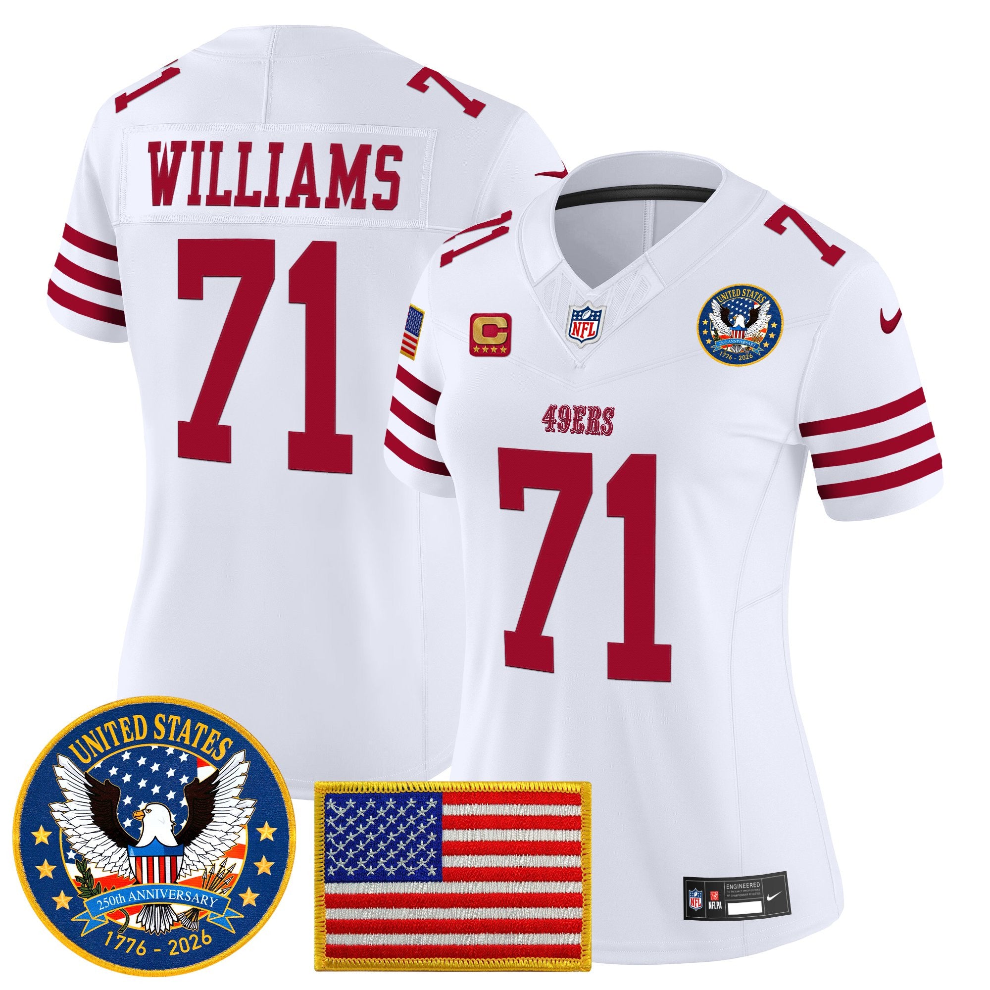 Women's San Francisco 49ers "United States 250th Anniversary Patch" Vapor Limited Jersey - All Stitched