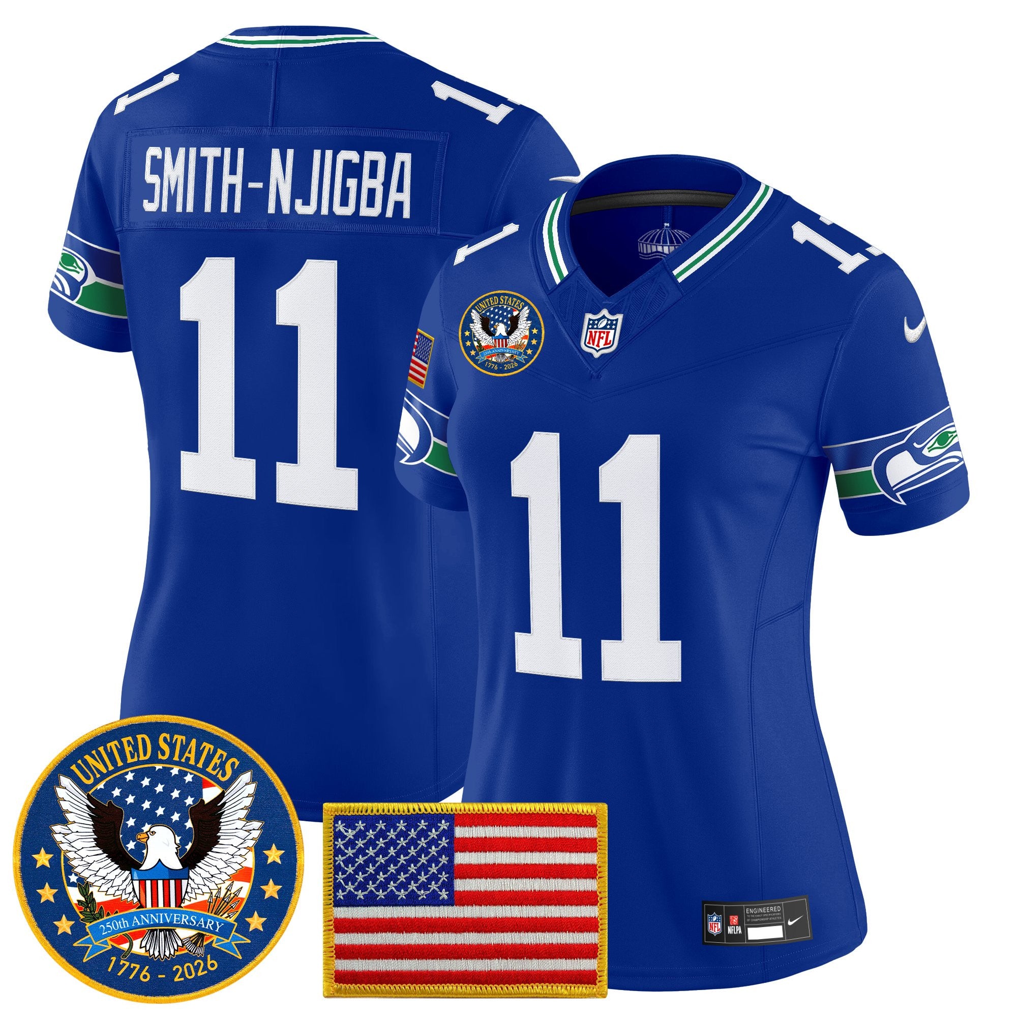 Women's Seattle Seahawks "United States 250th Anniversary Patch" Vapor Limited Jersey - All Stitched