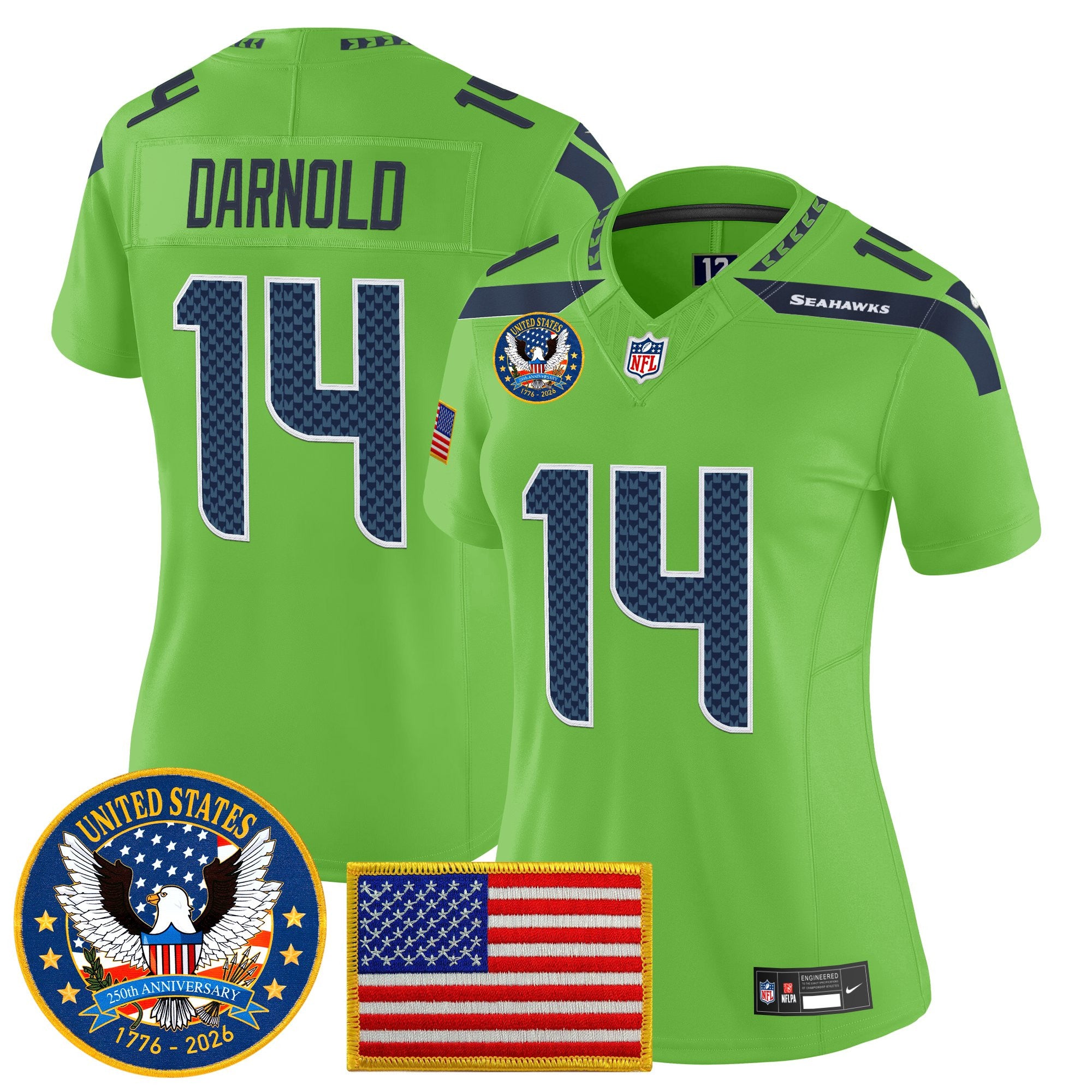 Women's Seattle Seahawks "United States 250th Anniversary Patch" Vapor Limited Jersey - All Stitched