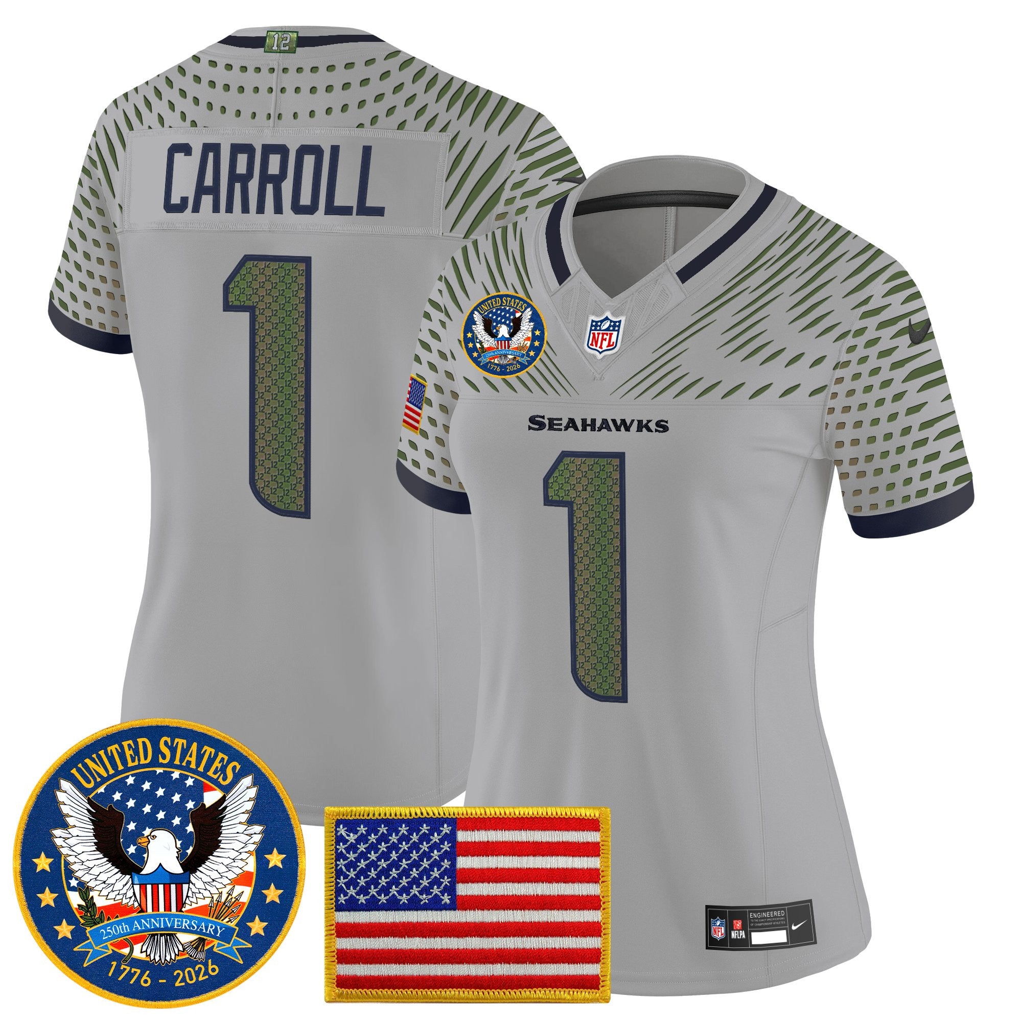 Women's Seattle Seahawks "United States 250th Anniversary Patch" Vapor Limited Jersey - All Stitched