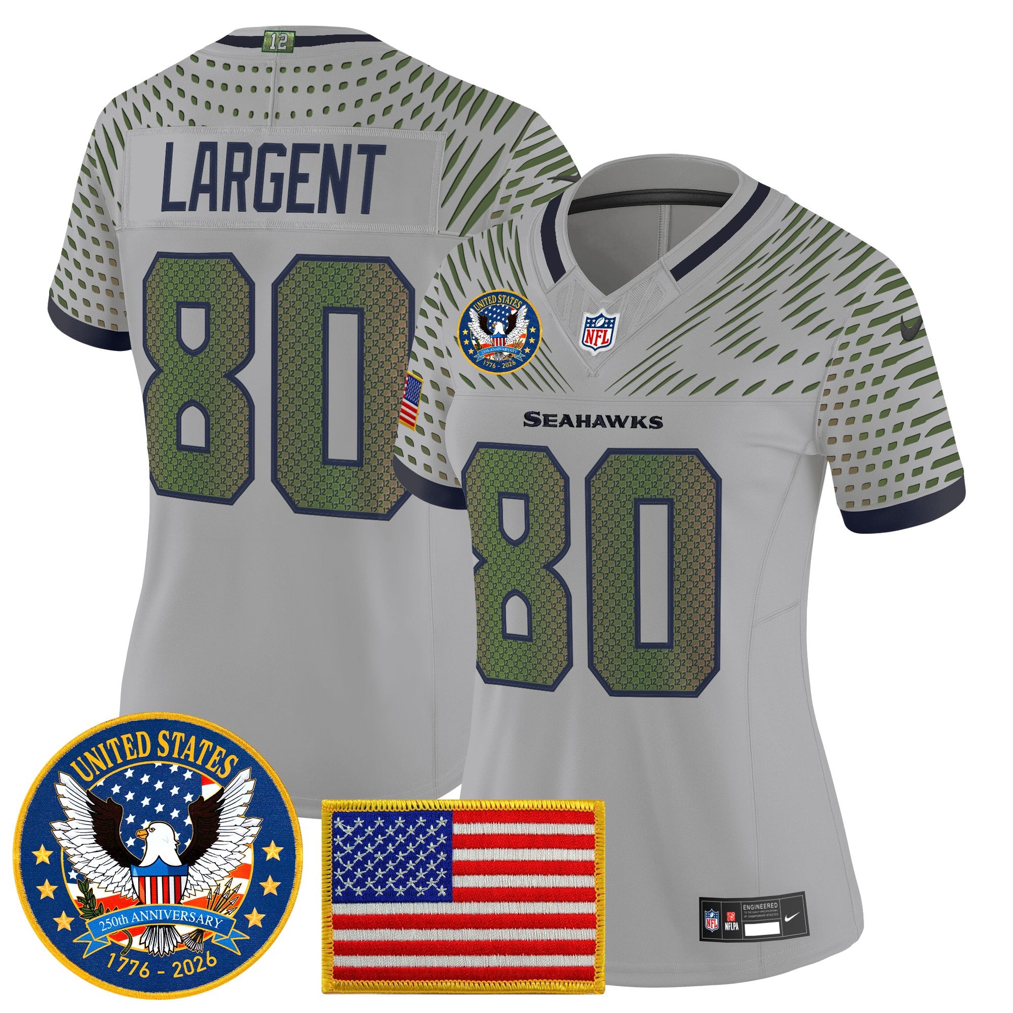 Women's Seattle Seahawks "United States 250th Anniversary Patch" Vapor Limited Jersey - All Stitched