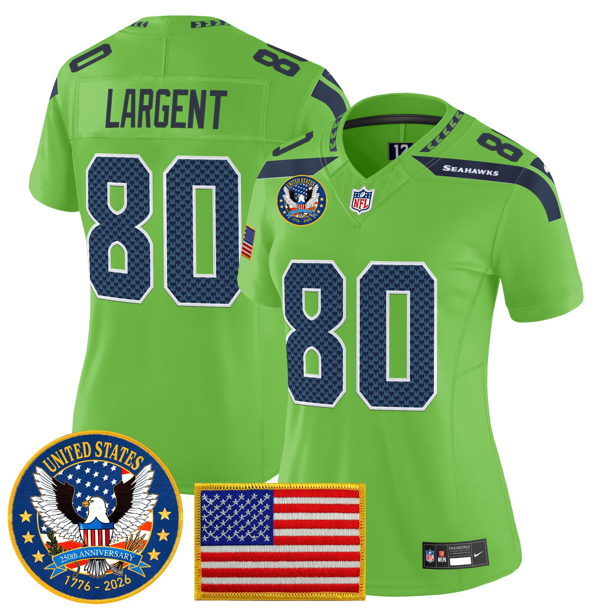 Women's Seattle Seahawks "United States 250th Anniversary Patch" Vapor Limited Jersey - All Stitched