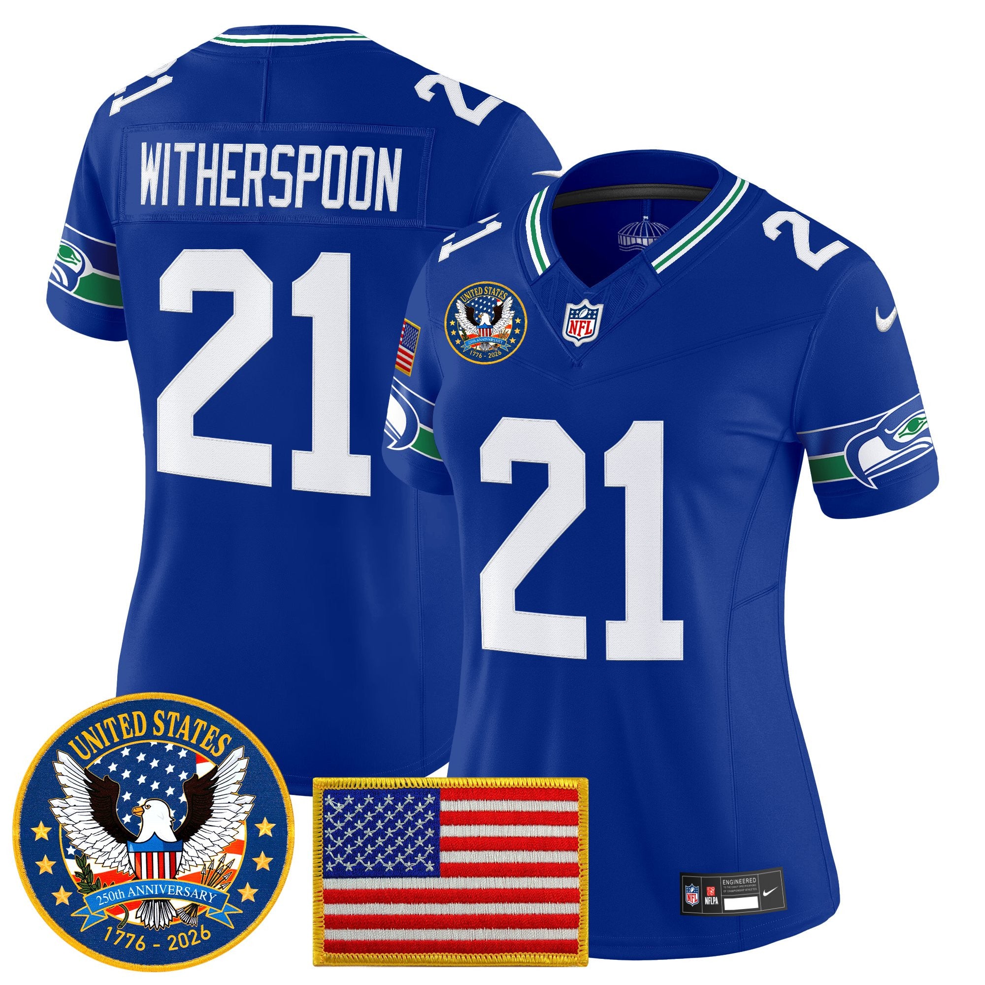 Women's Seattle Seahawks "United States 250th Anniversary Patch" Vapor Limited Jersey - All Stitched