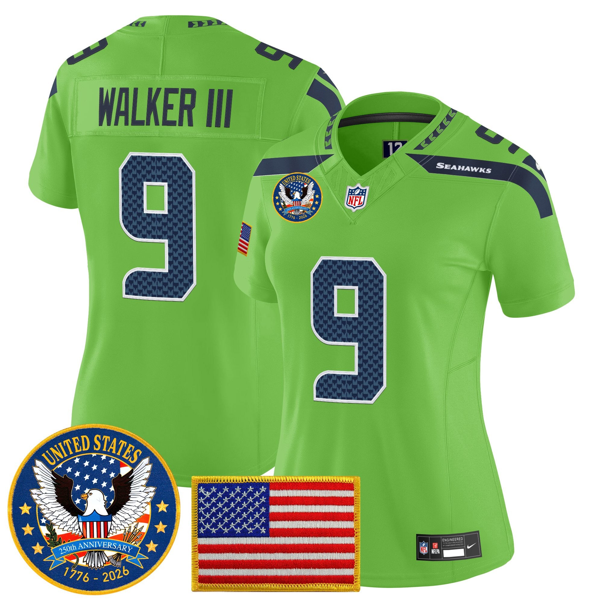 Women's Seattle Seahawks "United States 250th Anniversary Patch" Vapor Limited Jersey - All Stitched