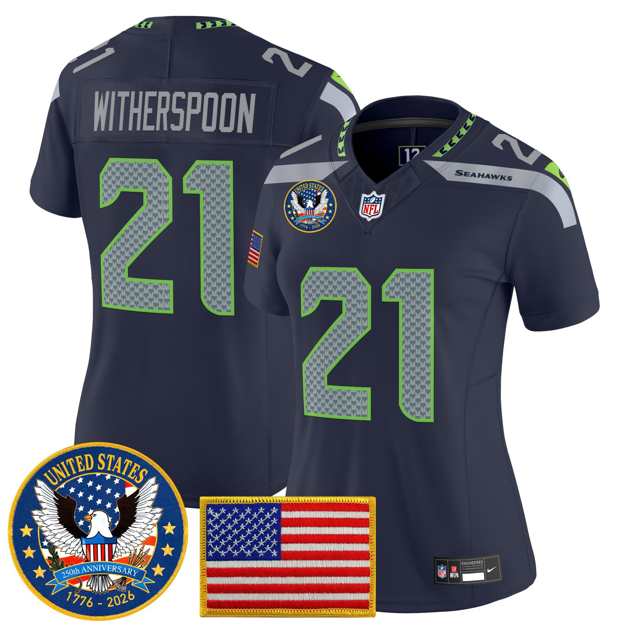 Women's Seattle Seahawks "United States 250th Anniversary Patch" Vapor Limited Jersey - All Stitched