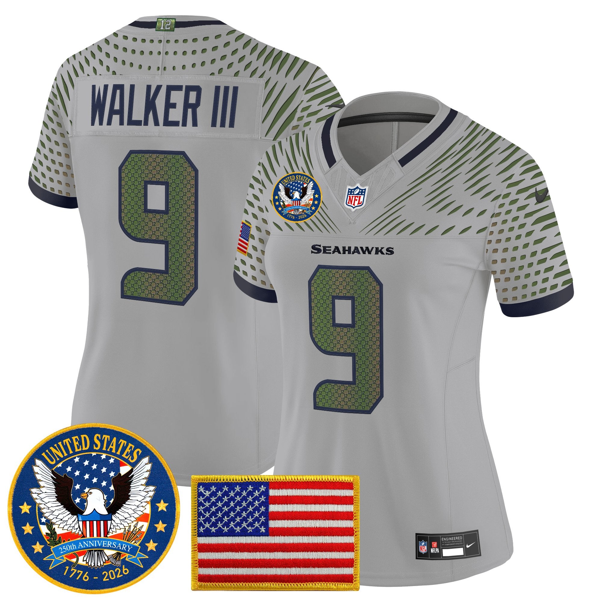Women's Seattle Seahawks "United States 250th Anniversary Patch" Vapor Limited Jersey - All Stitched