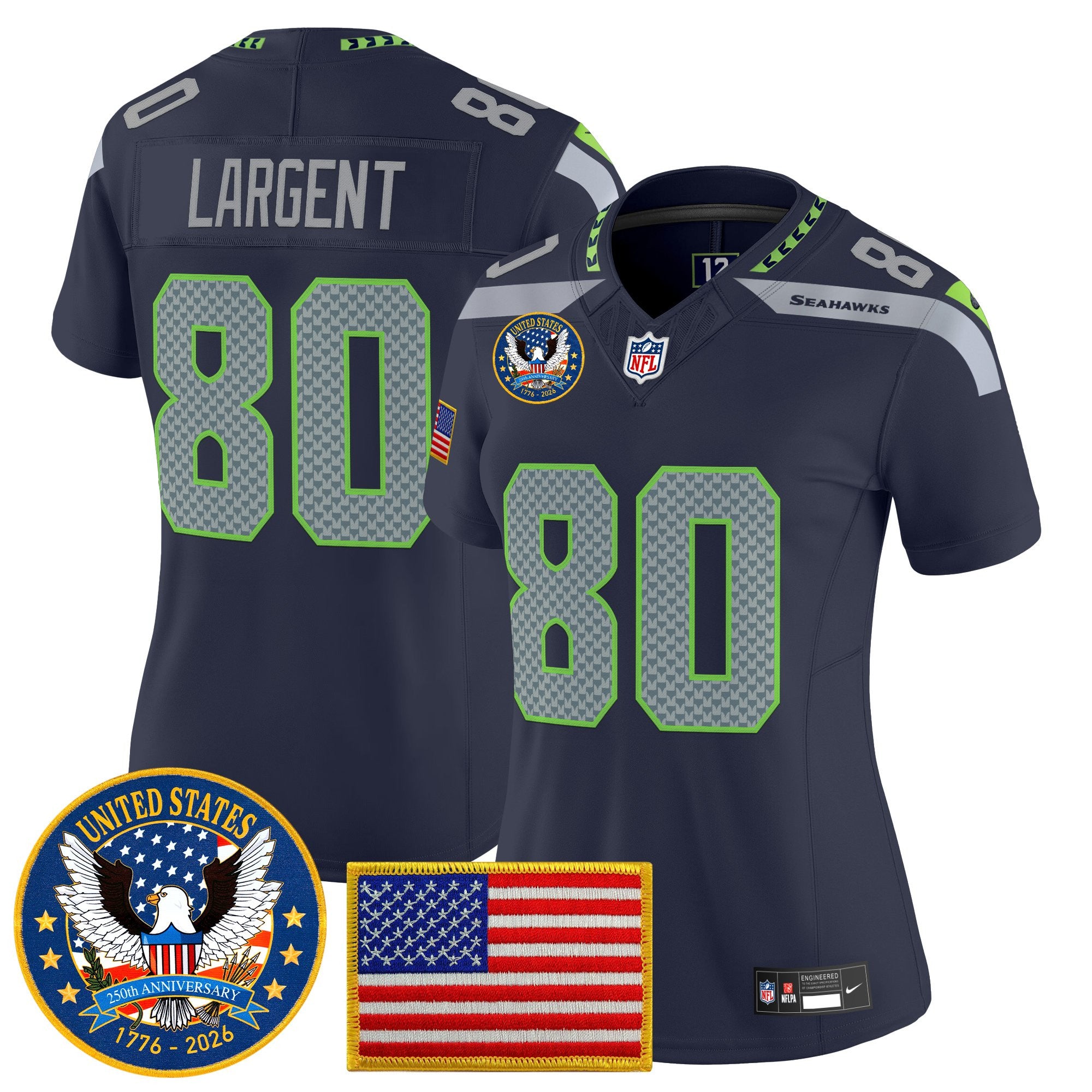 Women's Seattle Seahawks "United States 250th Anniversary Patch" Vapor Limited Jersey - All Stitched