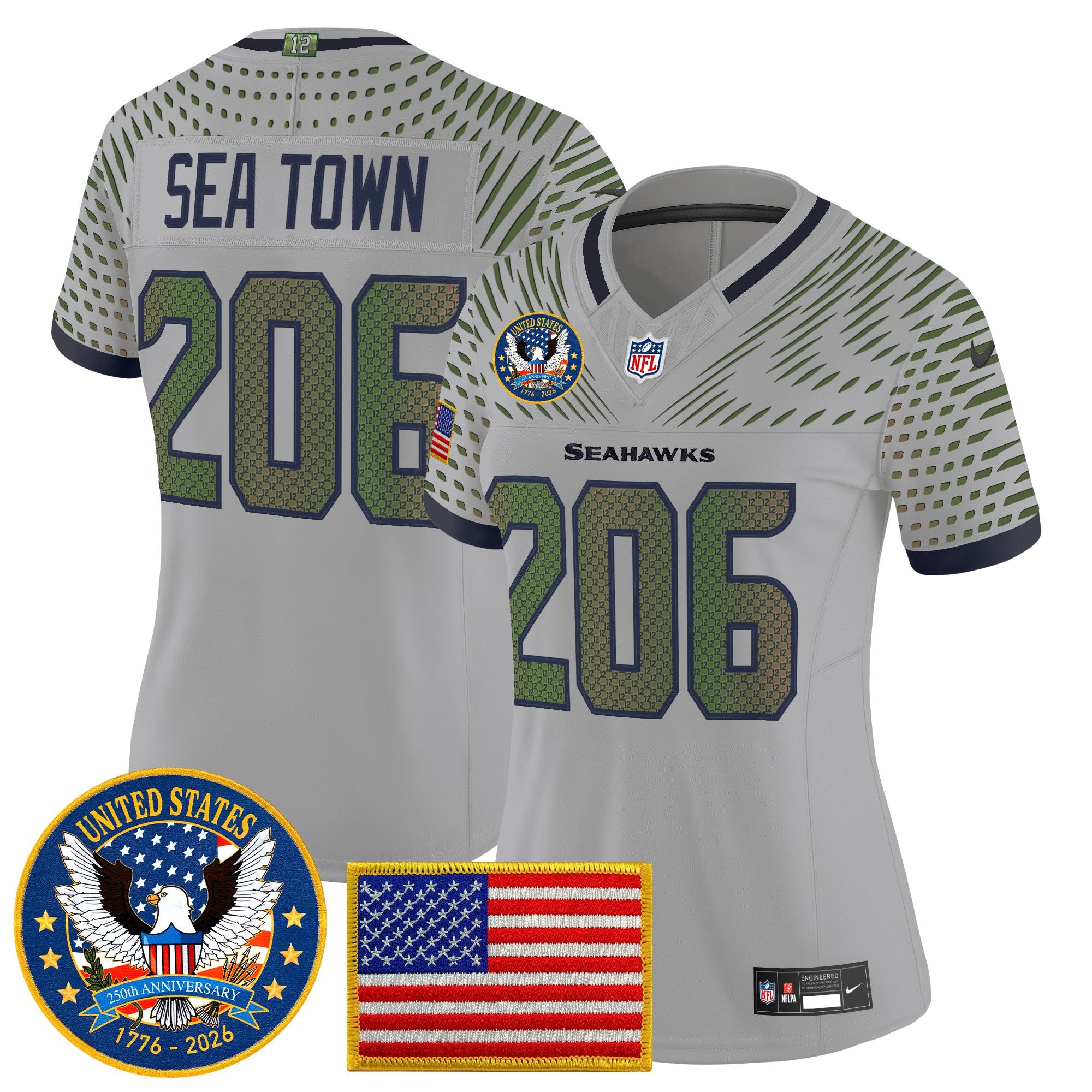 Women's Seattle Seahawks "United States 250th Anniversary Patch" Vapor Limited Jersey - All Stitched