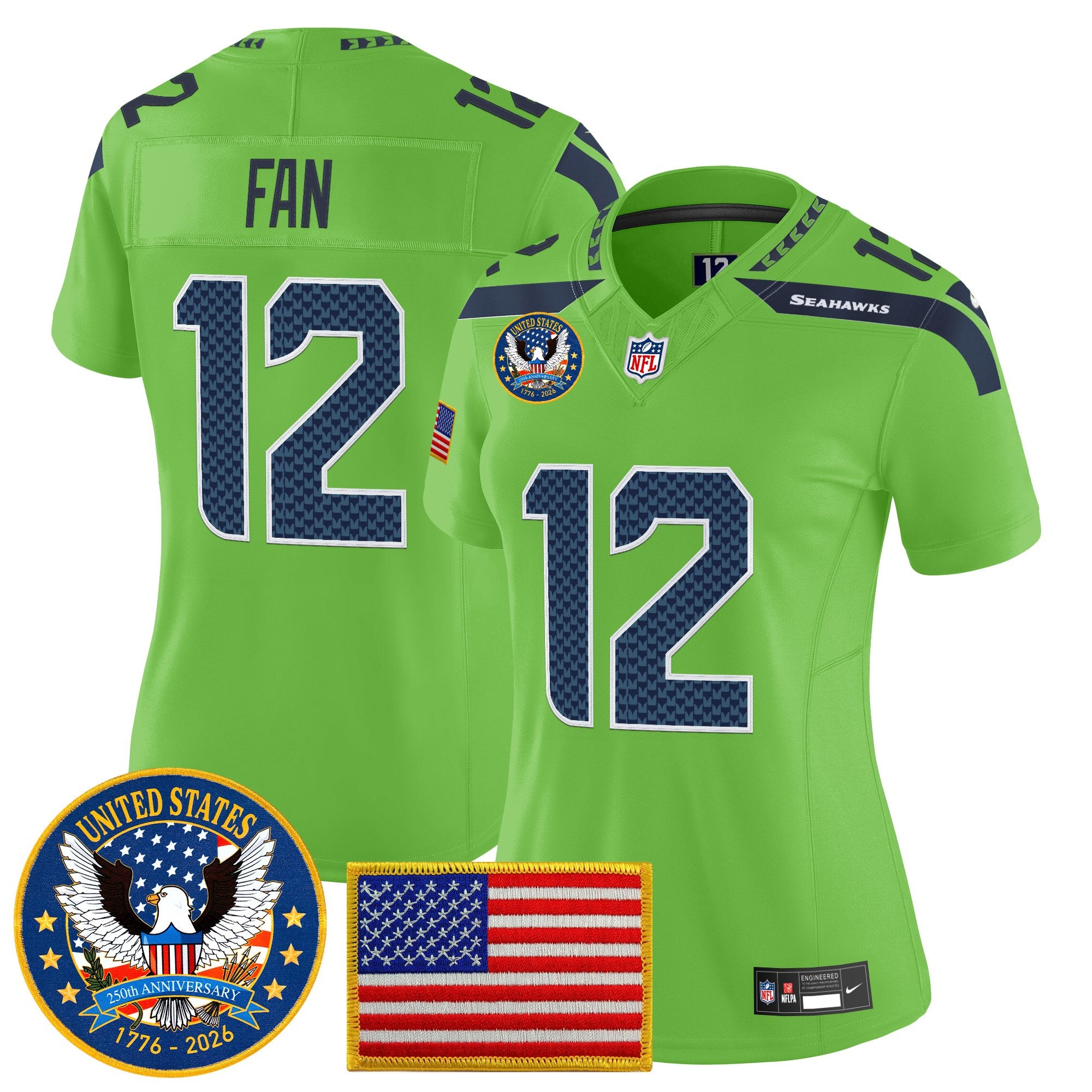 Women's Seattle Seahawks "United States 250th Anniversary Patch" Vapor Limited Jersey - All Stitched