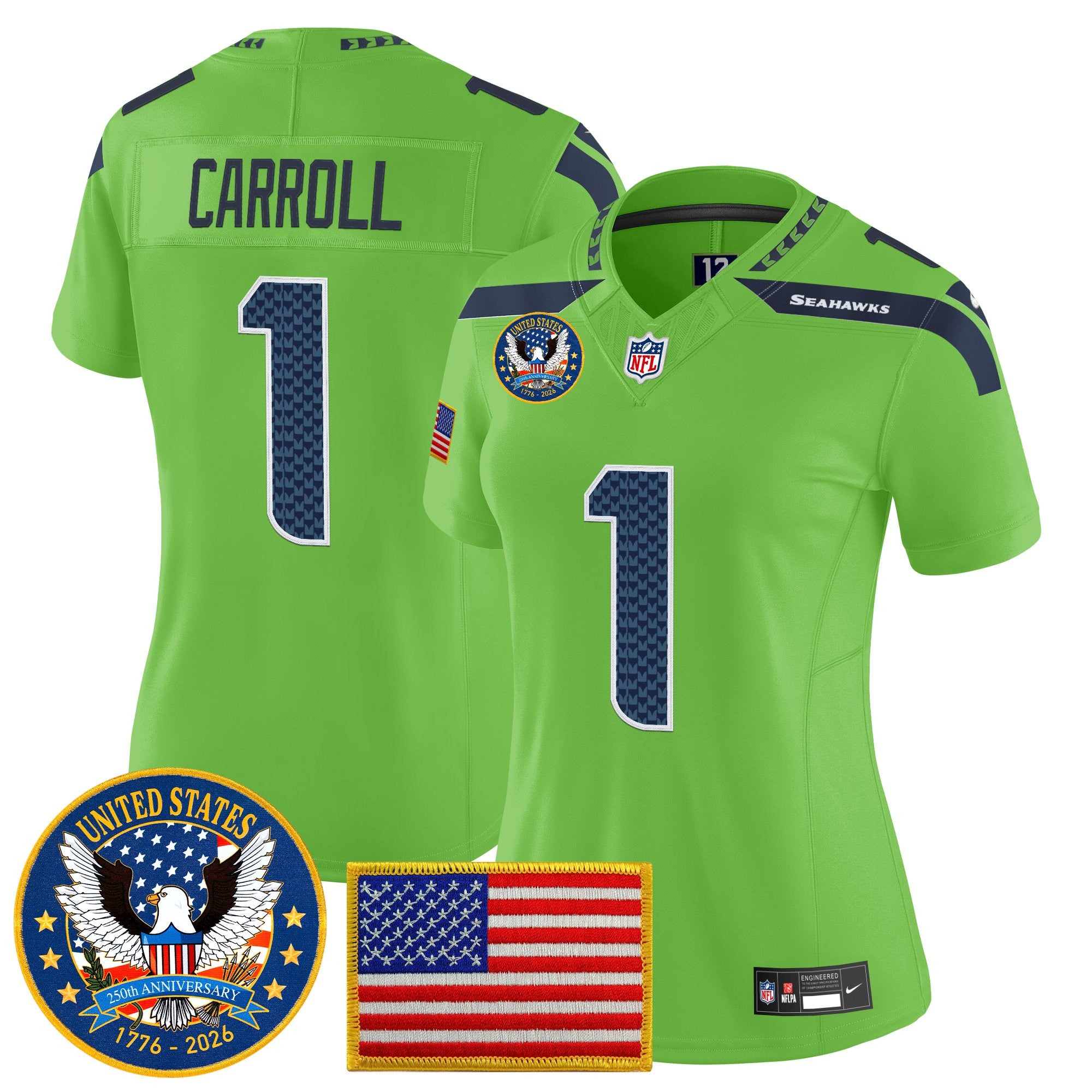 Women's Seattle Seahawks "United States 250th Anniversary Patch" Vapor Limited Jersey - All Stitched