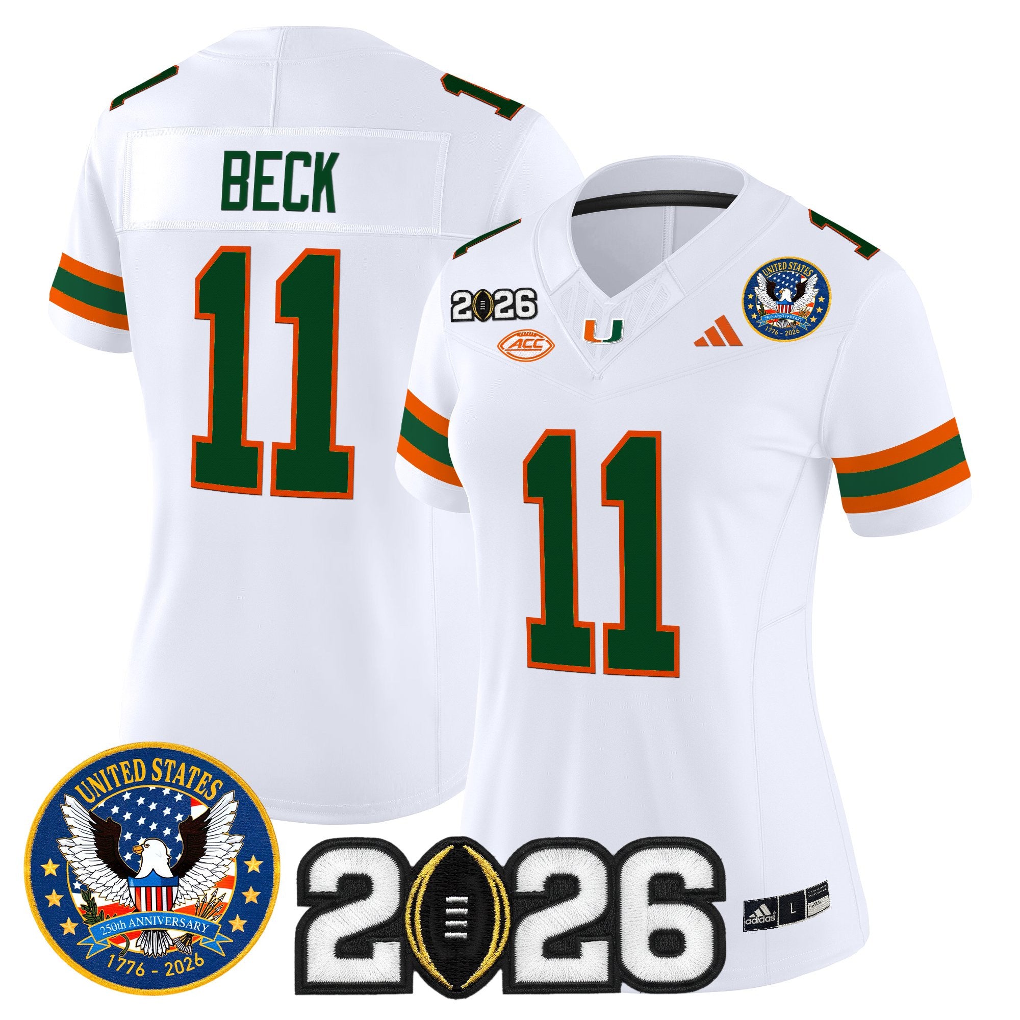 Women's Miami Hurricanes "United States 250th Anniversary & 2026 CFP Final Patch" Vapor Limited Jersey - All Stitched