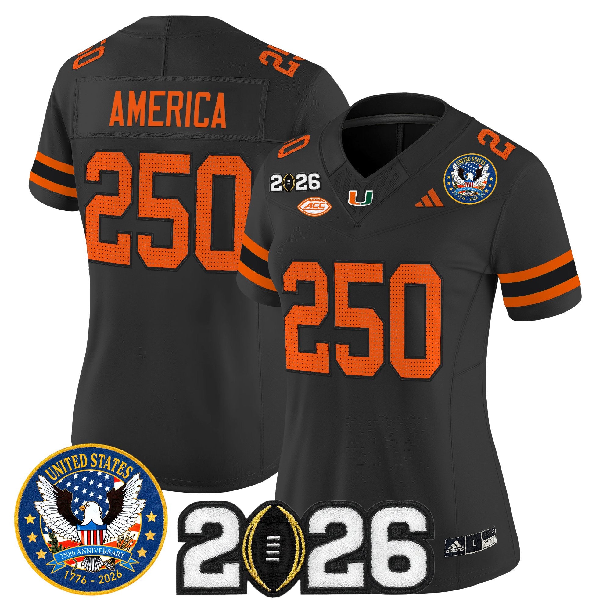 Women's Miami Hurricanes "United States 250th Anniversary & 2026 CFP Final Patch" Vapor Limited Jersey - All Stitched