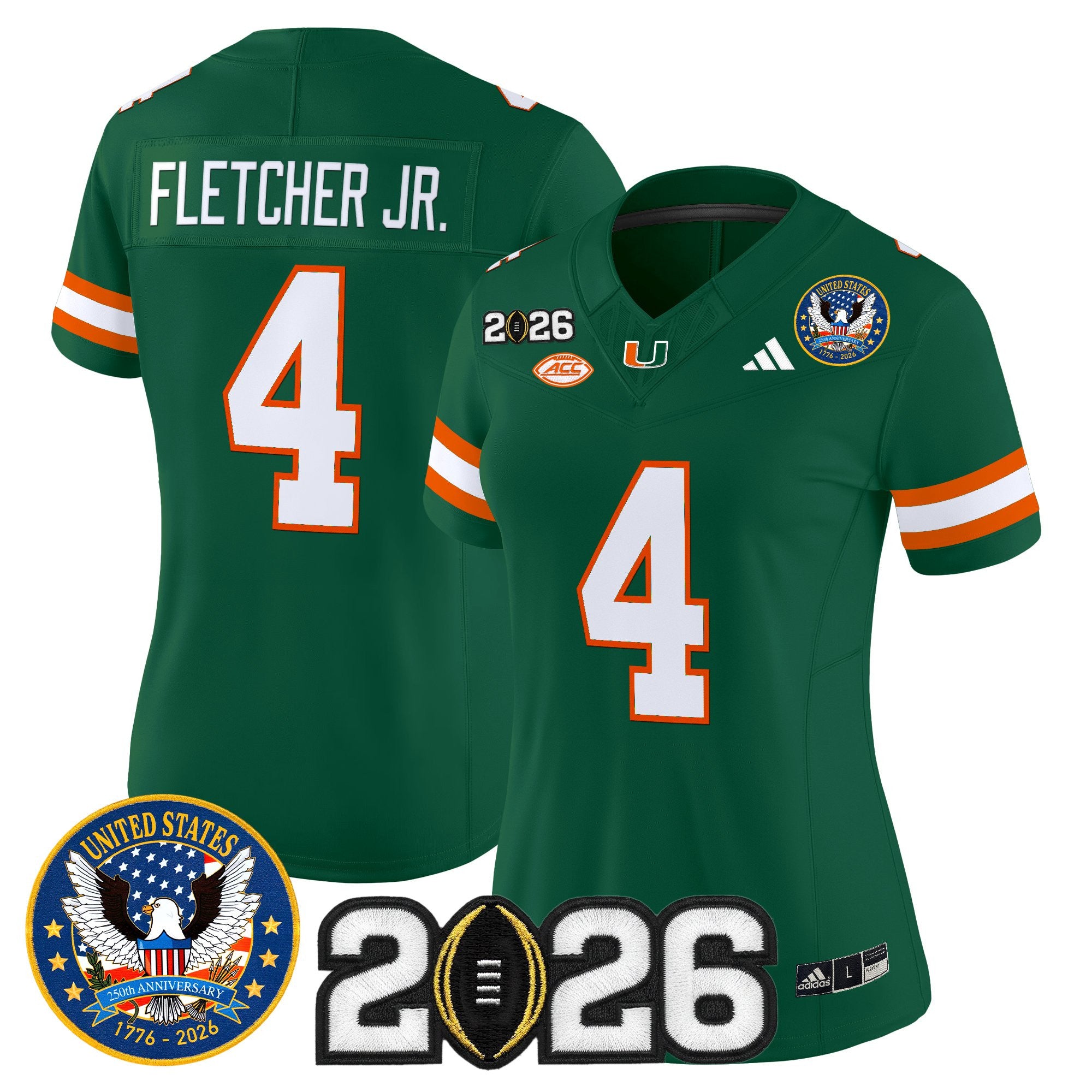 Women's Miami Hurricanes "United States 250th Anniversary & 2026 CFP Final Patch" Vapor Limited Jersey - All Stitched
