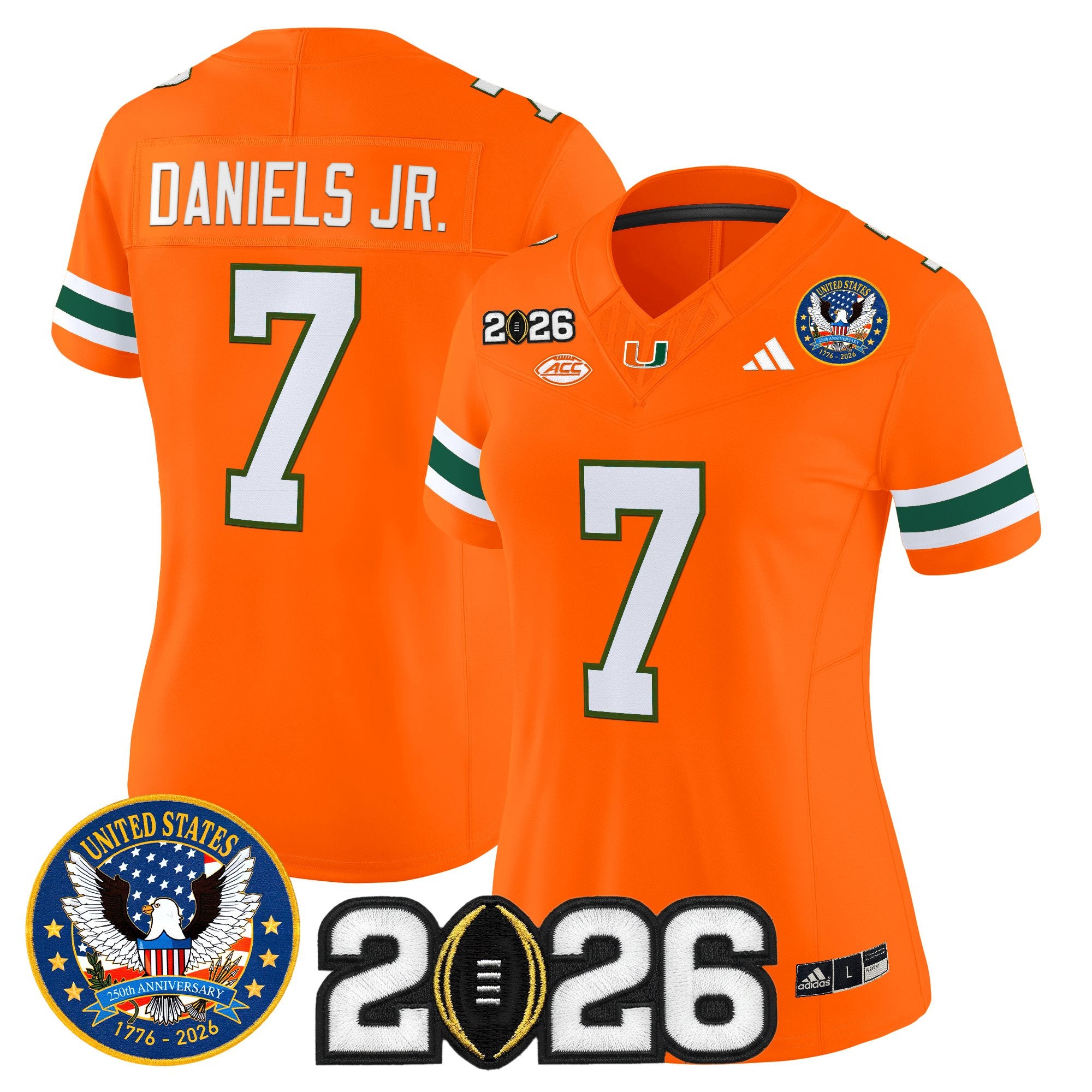 Women's Miami Hurricanes "United States 250th Anniversary & 2026 CFP Final Patch" Vapor Limited Jersey - All Stitched