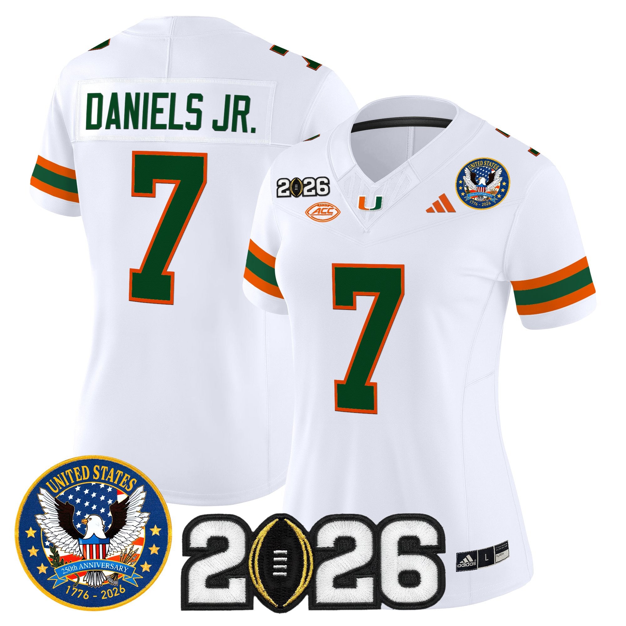 Women's Miami Hurricanes "United States 250th Anniversary & 2026 CFP Final Patch" Vapor Limited Jersey - All Stitched
