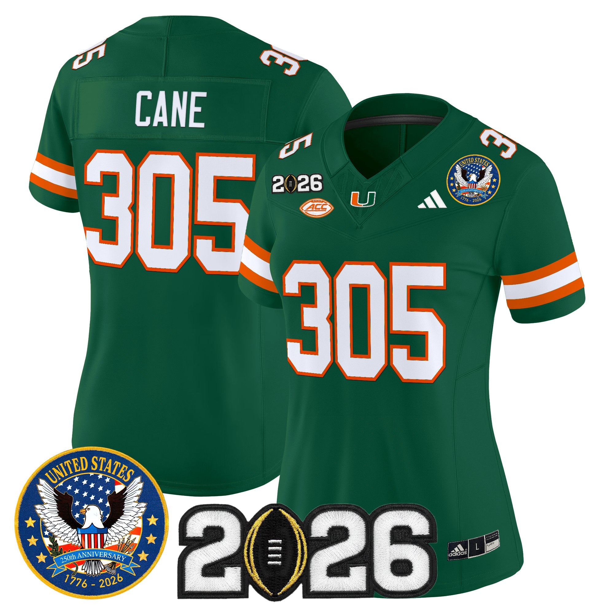 Women's Miami Hurricanes "United States 250th Anniversary & 2026 CFP Final Patch" Vapor Limited Jersey - All Stitched
