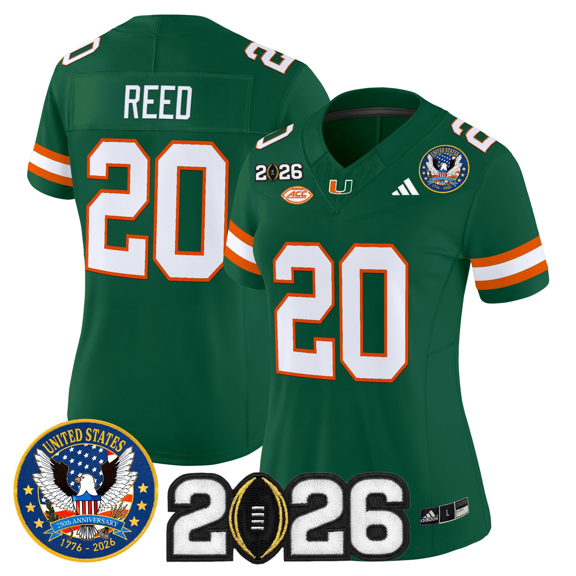 Women's Miami Hurricanes "United States 250th Anniversary & 2026 CFP Final Patch" Vapor Limited Jersey - All Stitched