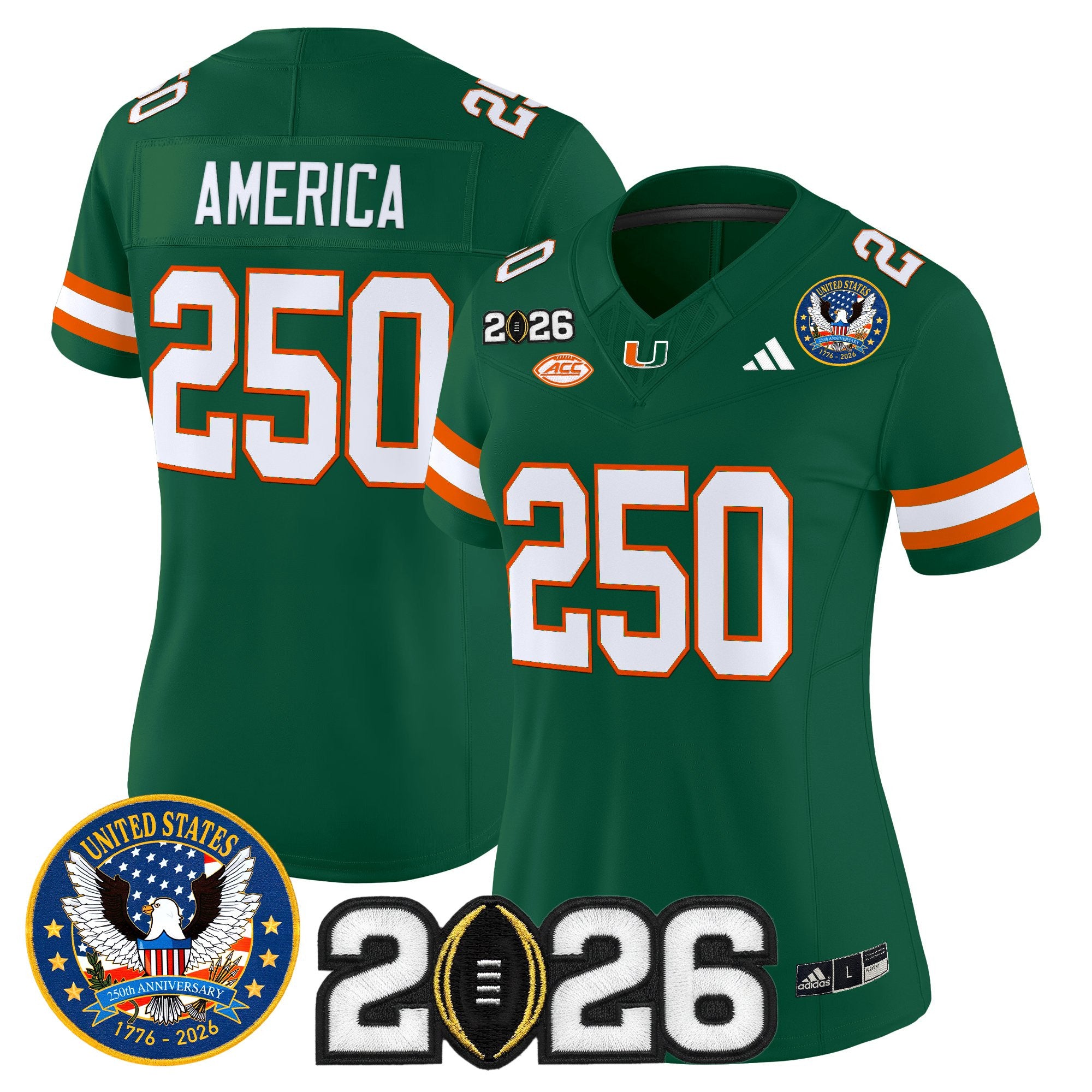 Women's Miami Hurricanes "United States 250th Anniversary & 2026 CFP Final Patch" Vapor Limited Jersey - All Stitched