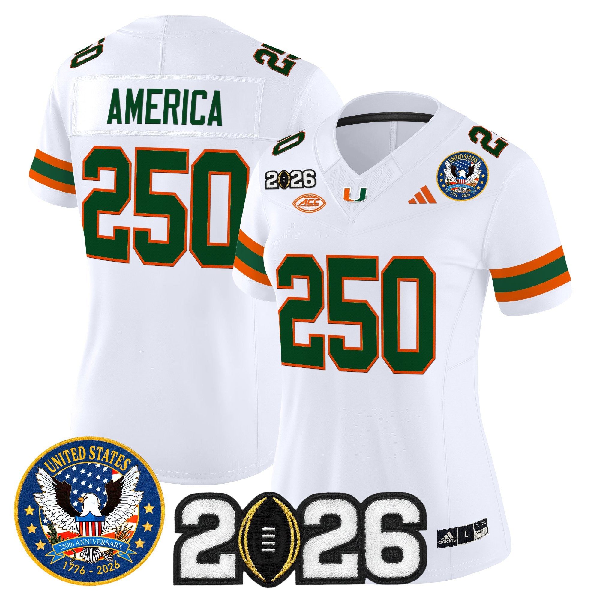 Women's Miami Hurricanes "United States 250th Anniversary & 2026 CFP Final Patch" Vapor Limited Jersey - All Stitched