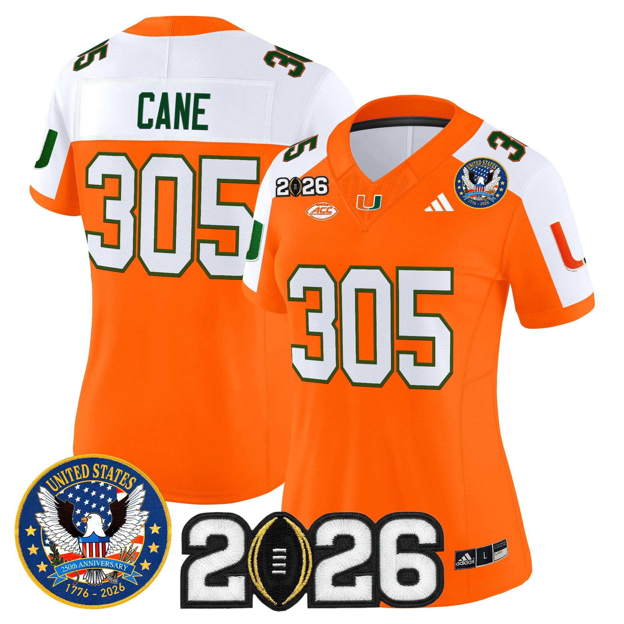 Women's Miami Hurricanes "United States 250th Anniversary & 2026 CFP Final Patch" Vapor Limited Jersey - All Stitched