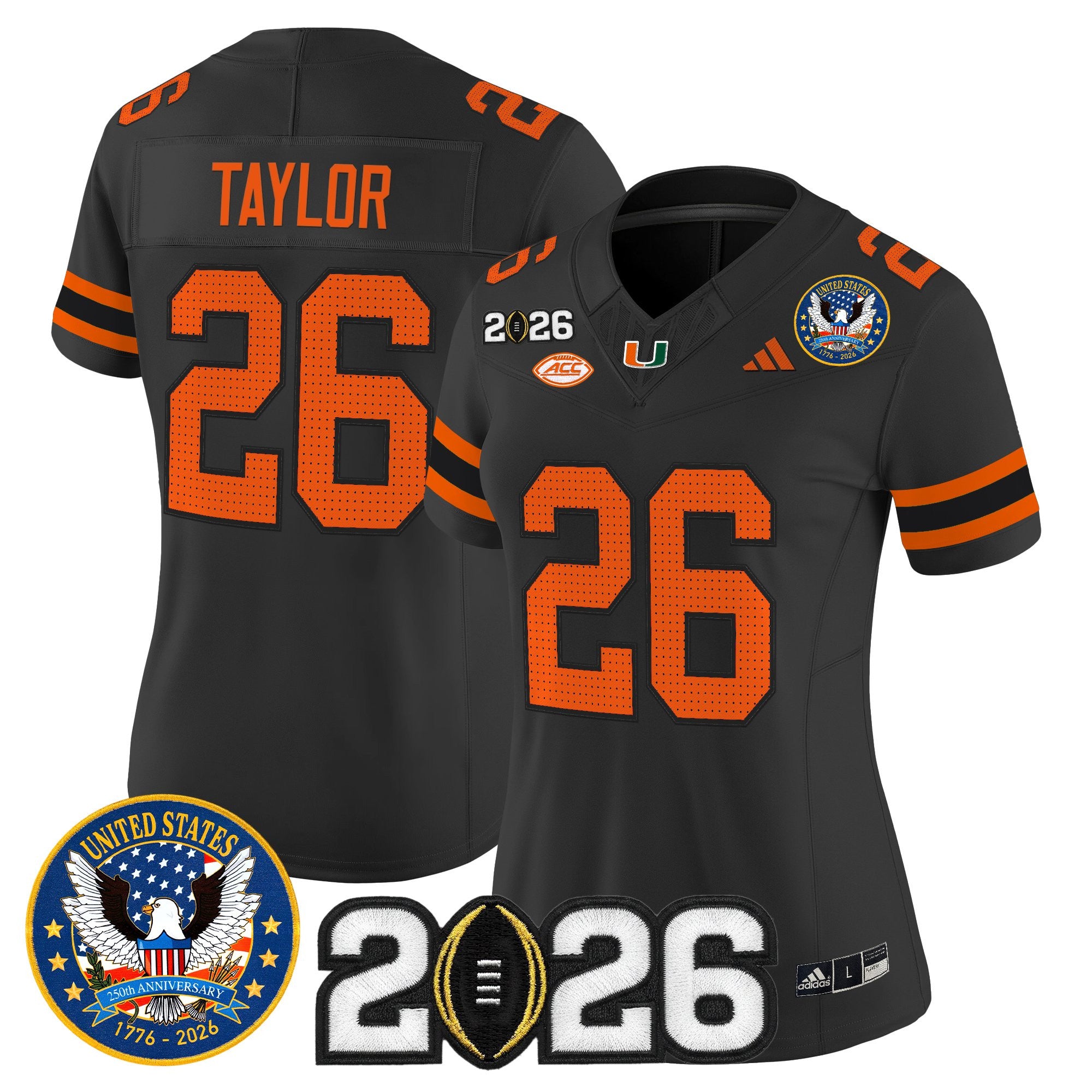 Women's Miami Hurricanes "United States 250th Anniversary & 2026 CFP Final Patch" Vapor Limited Jersey - All Stitched