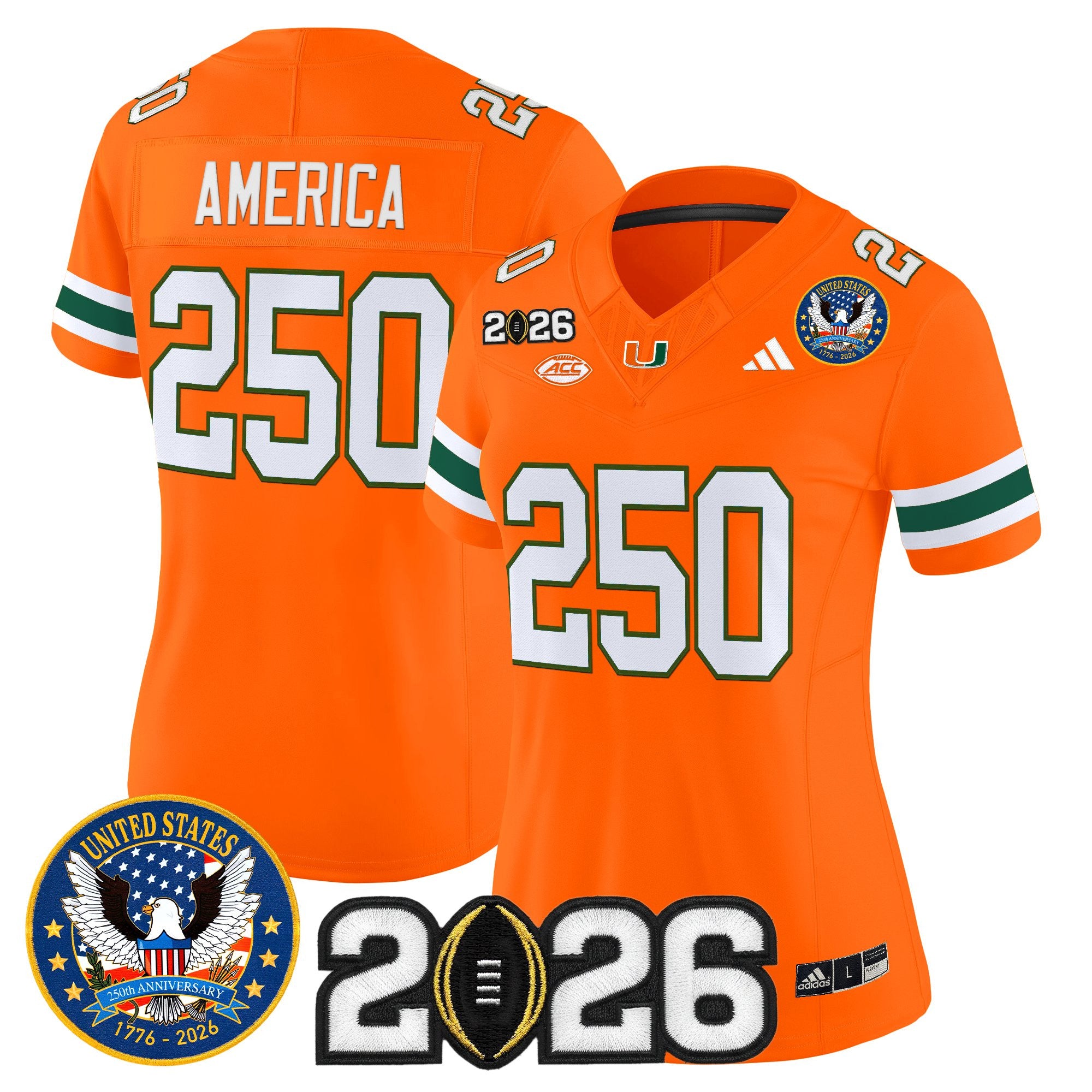 Women's Miami Hurricanes "United States 250th Anniversary & 2026 CFP Final Patch" Vapor Limited Jersey - All Stitched
