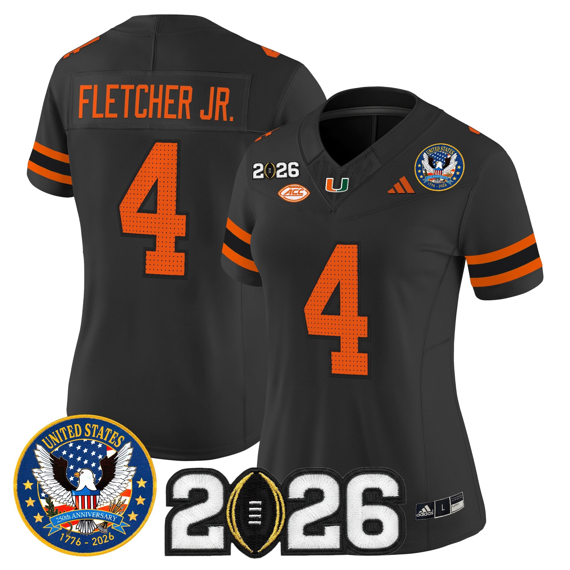 Women's Miami Hurricanes "United States 250th Anniversary & 2026 CFP Final Patch" Vapor Limited Jersey - All Stitched