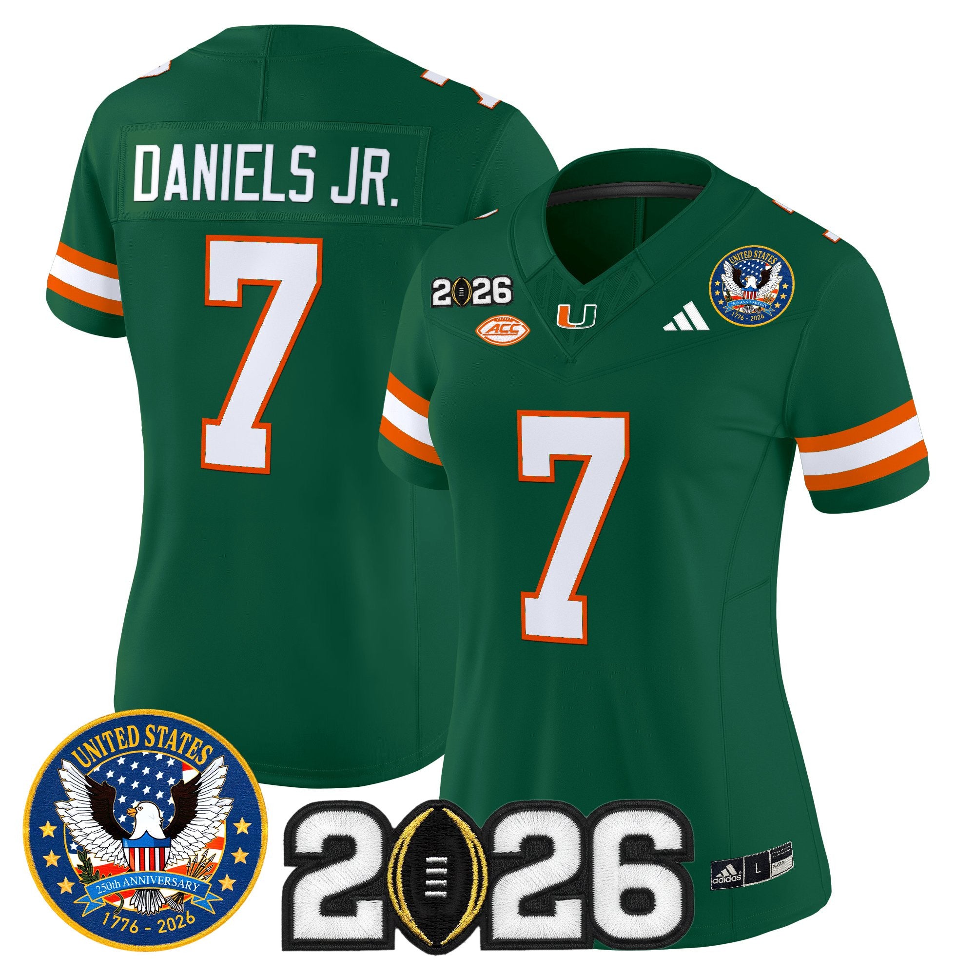 Women's Miami Hurricanes "United States 250th Anniversary & 2026 CFP Final Patch" Vapor Limited Jersey - All Stitched