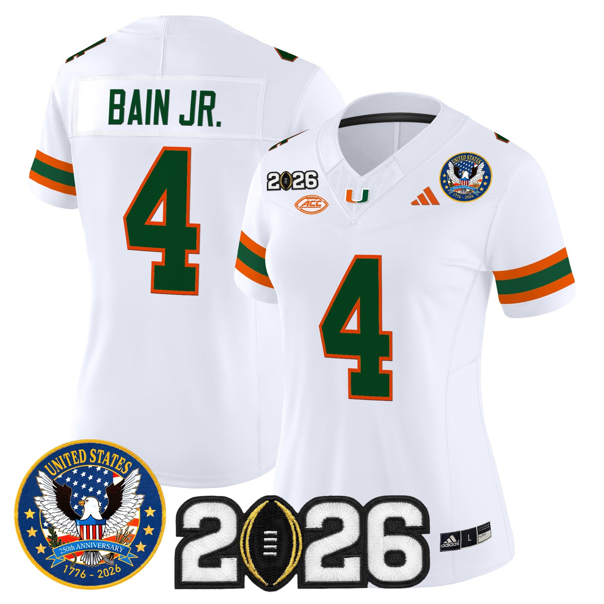 Women's Miami Hurricanes "United States 250th Anniversary & 2026 CFP Final Patch" Vapor Limited Jersey - All Stitched