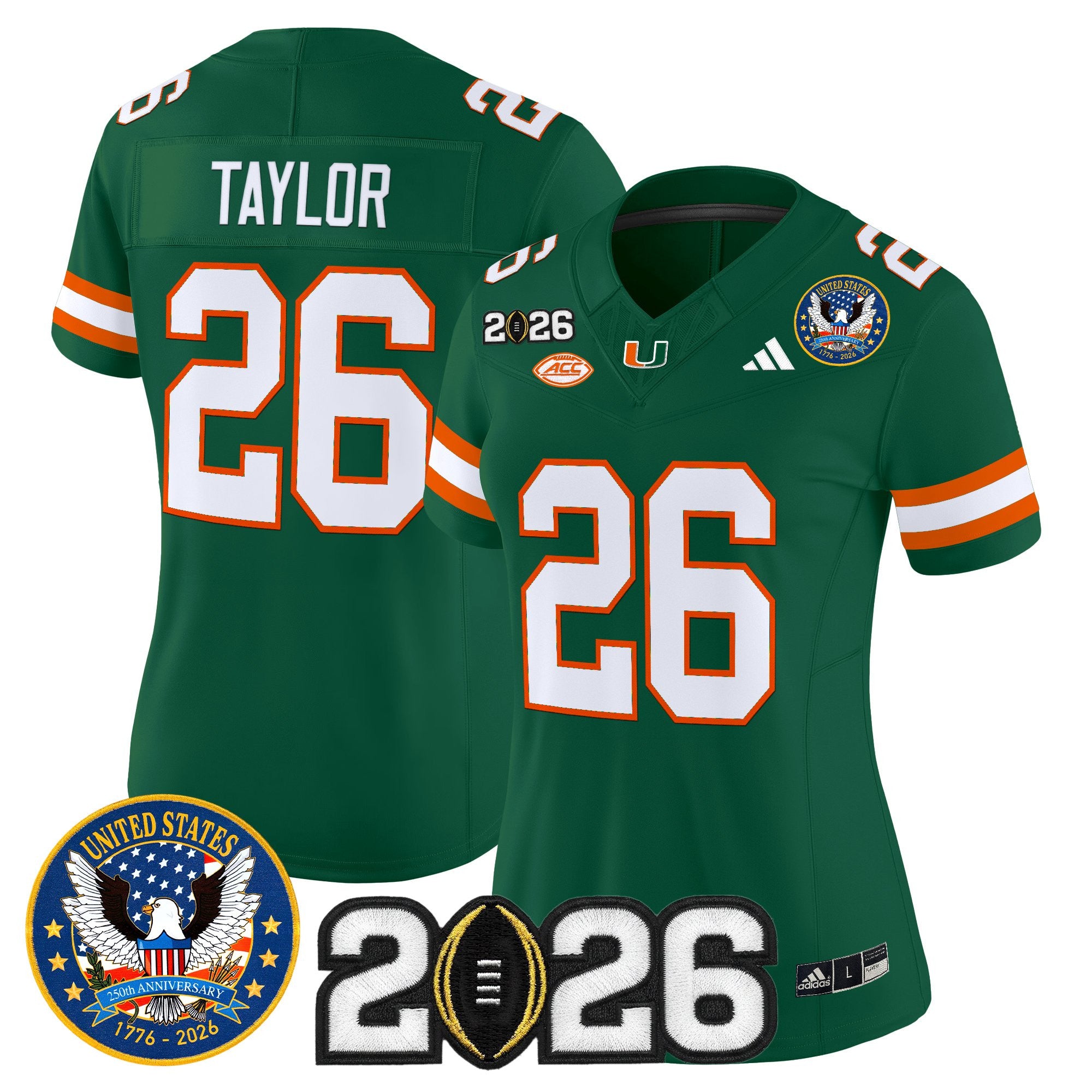 Women's Miami Hurricanes "United States 250th Anniversary & 2026 CFP Final Patch" Vapor Limited Jersey - All Stitched