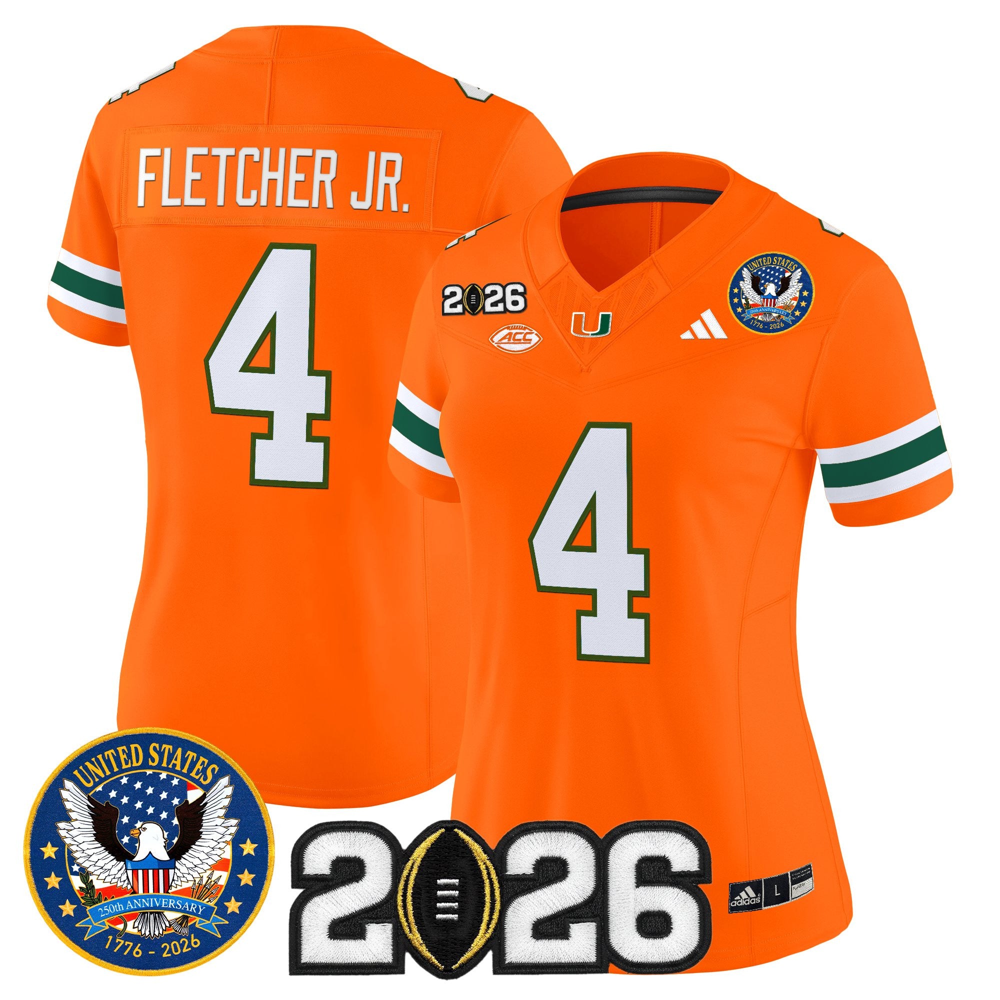 Women's Miami Hurricanes "United States 250th Anniversary & 2026 CFP Final Patch" Vapor Limited Jersey - All Stitched