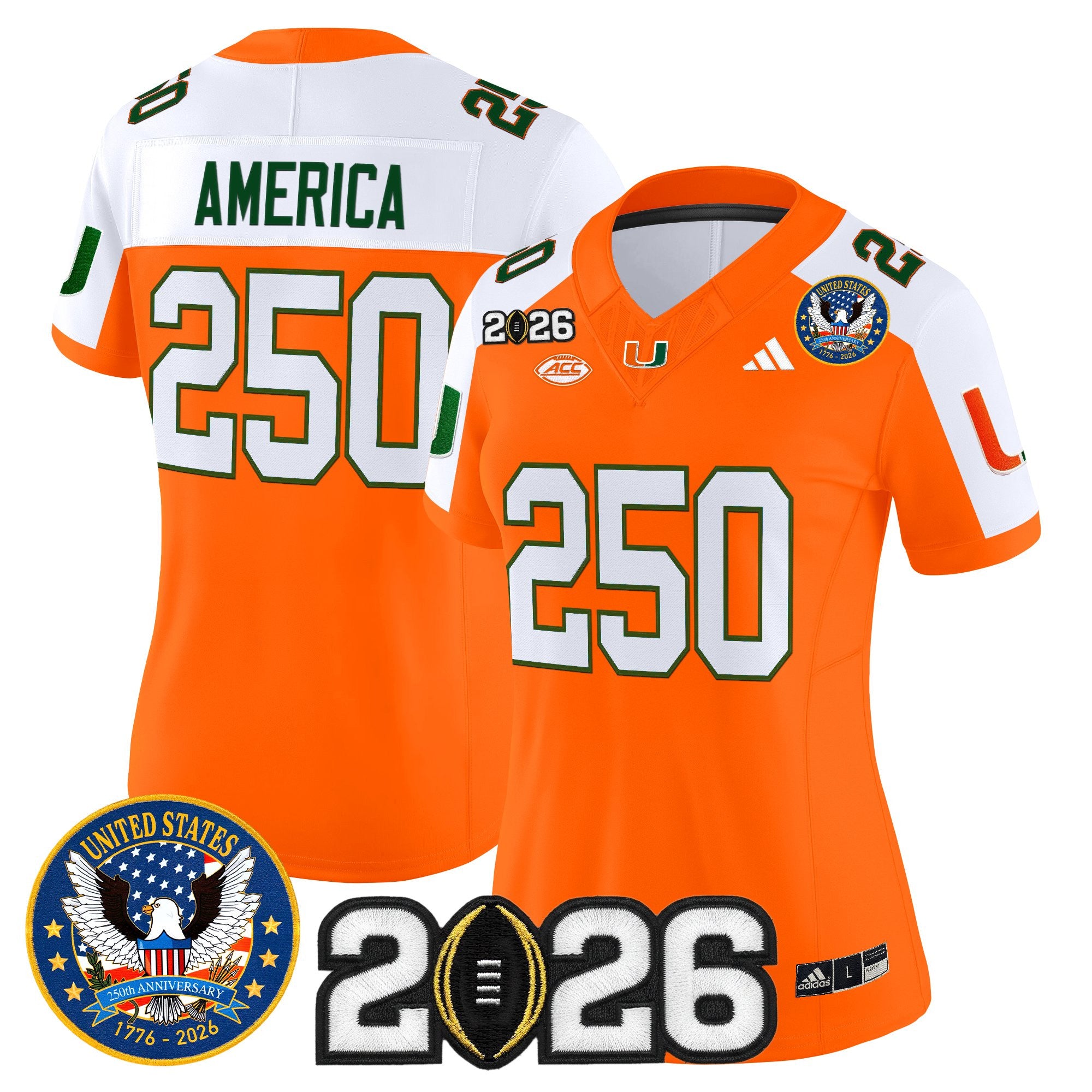 Women's Miami Hurricanes "United States 250th Anniversary & 2026 CFP Final Patch" Vapor Limited Jersey - All Stitched