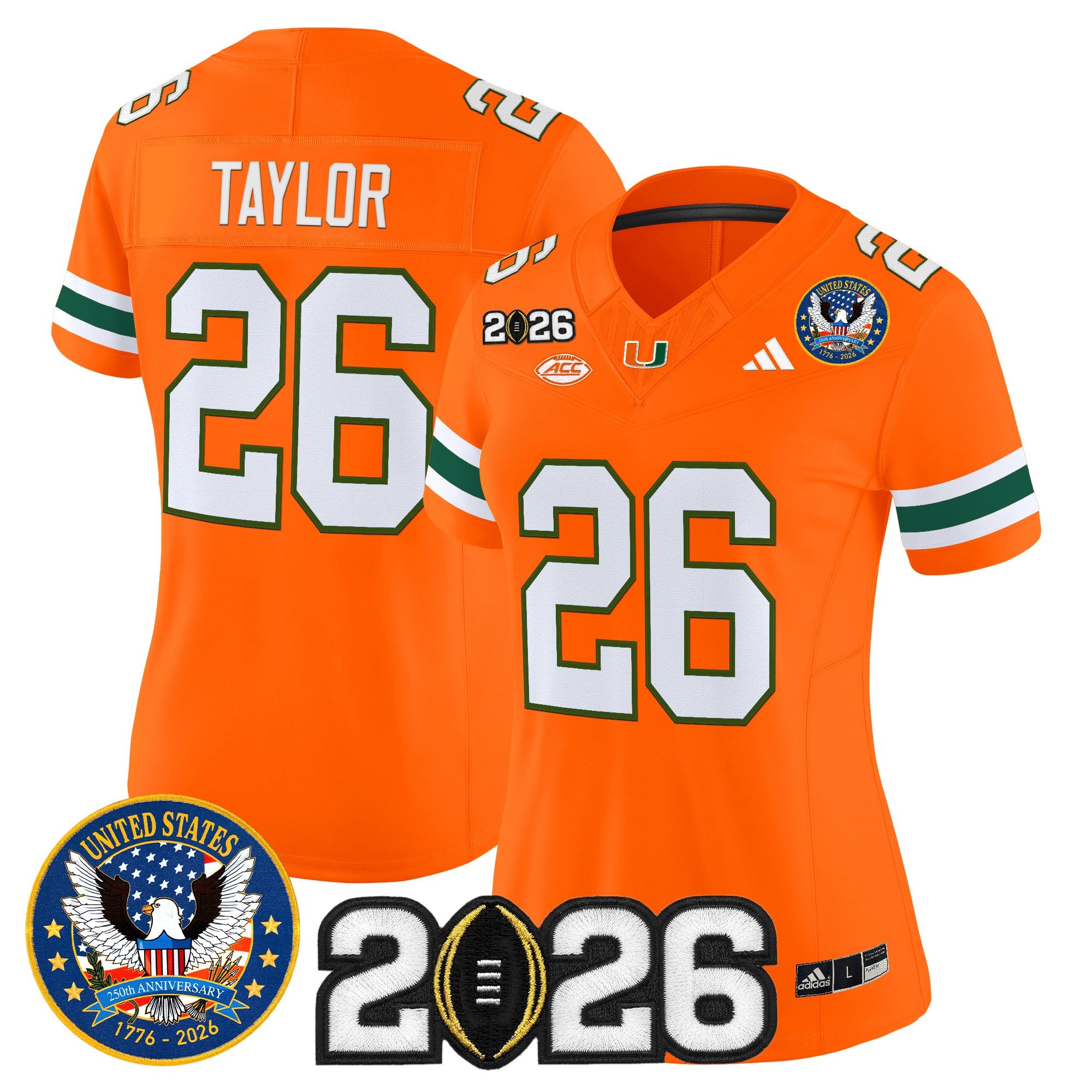 Women's Miami Hurricanes "United States 250th Anniversary & 2026 CFP Final Patch" Vapor Limited Jersey - All Stitched