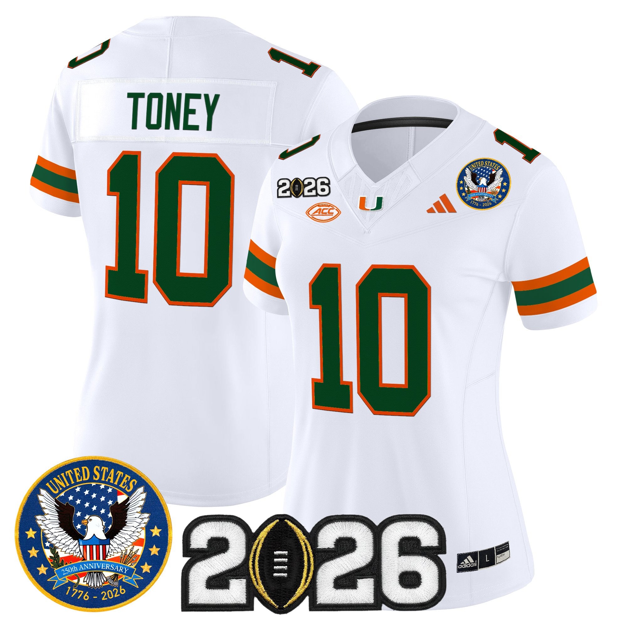Women's Miami Hurricanes "United States 250th Anniversary & 2026 CFP Final Patch" Vapor Limited Jersey - All Stitched