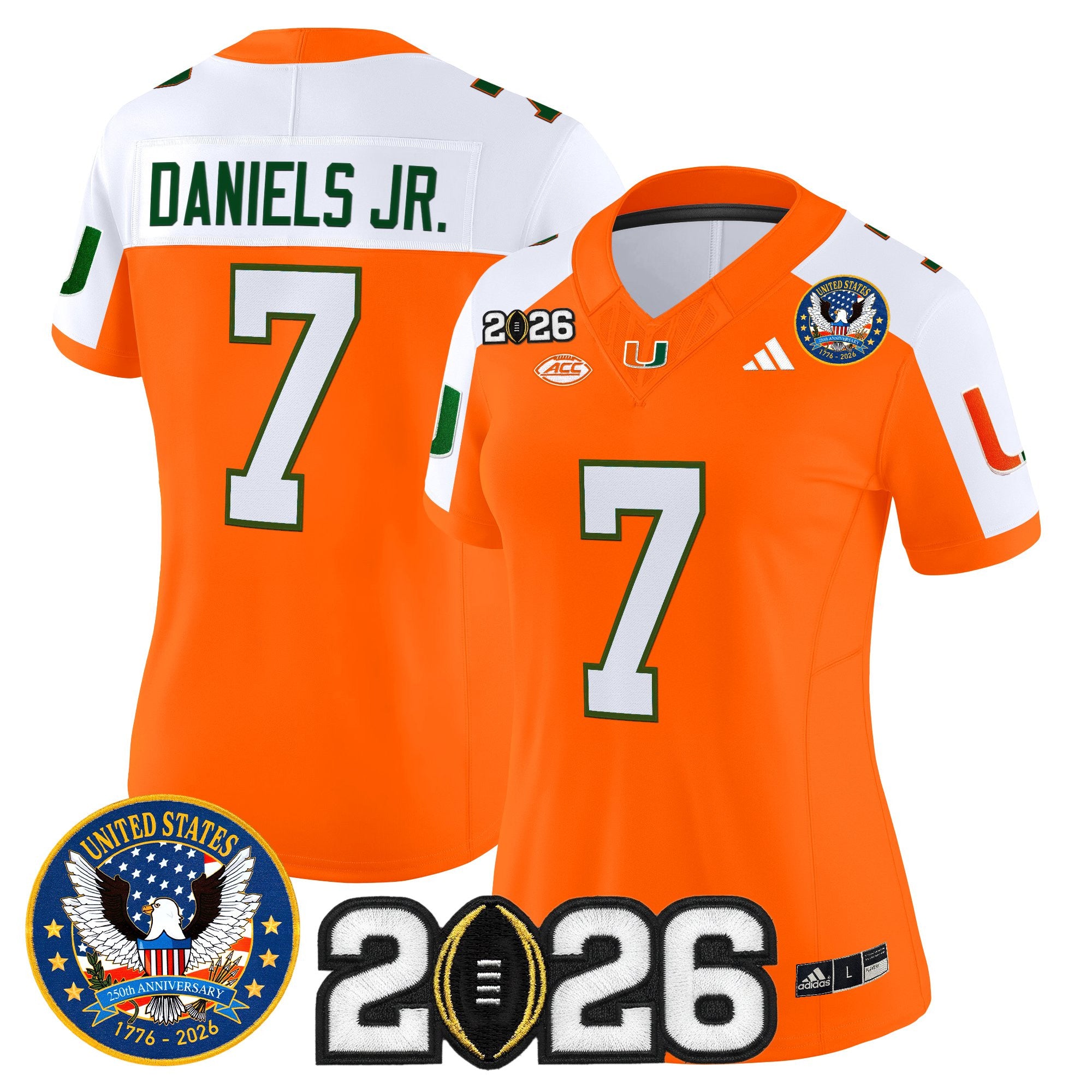 Women's Miami Hurricanes "United States 250th Anniversary & 2026 CFP Final Patch" Vapor Limited Jersey - All Stitched