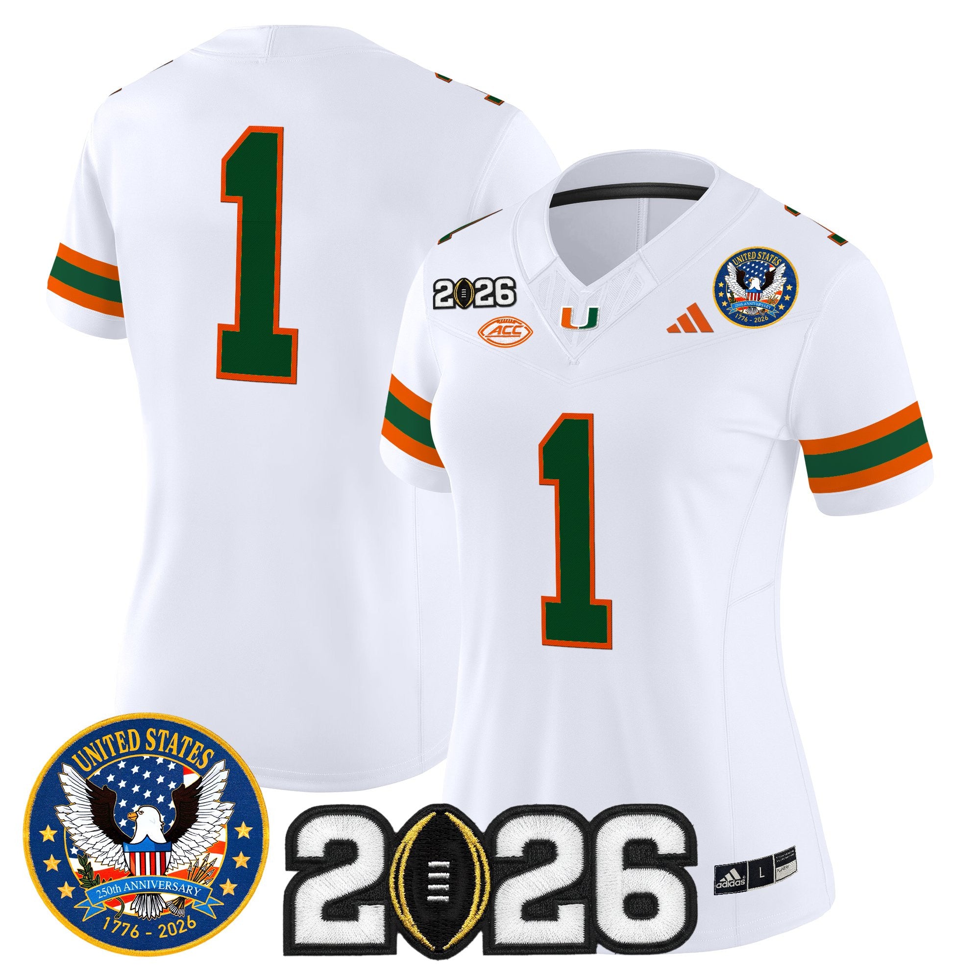 Women's Miami Hurricanes "United States 250th Anniversary & 2026 CFP Final Patch" Vapor Limited Jersey - All Stitched