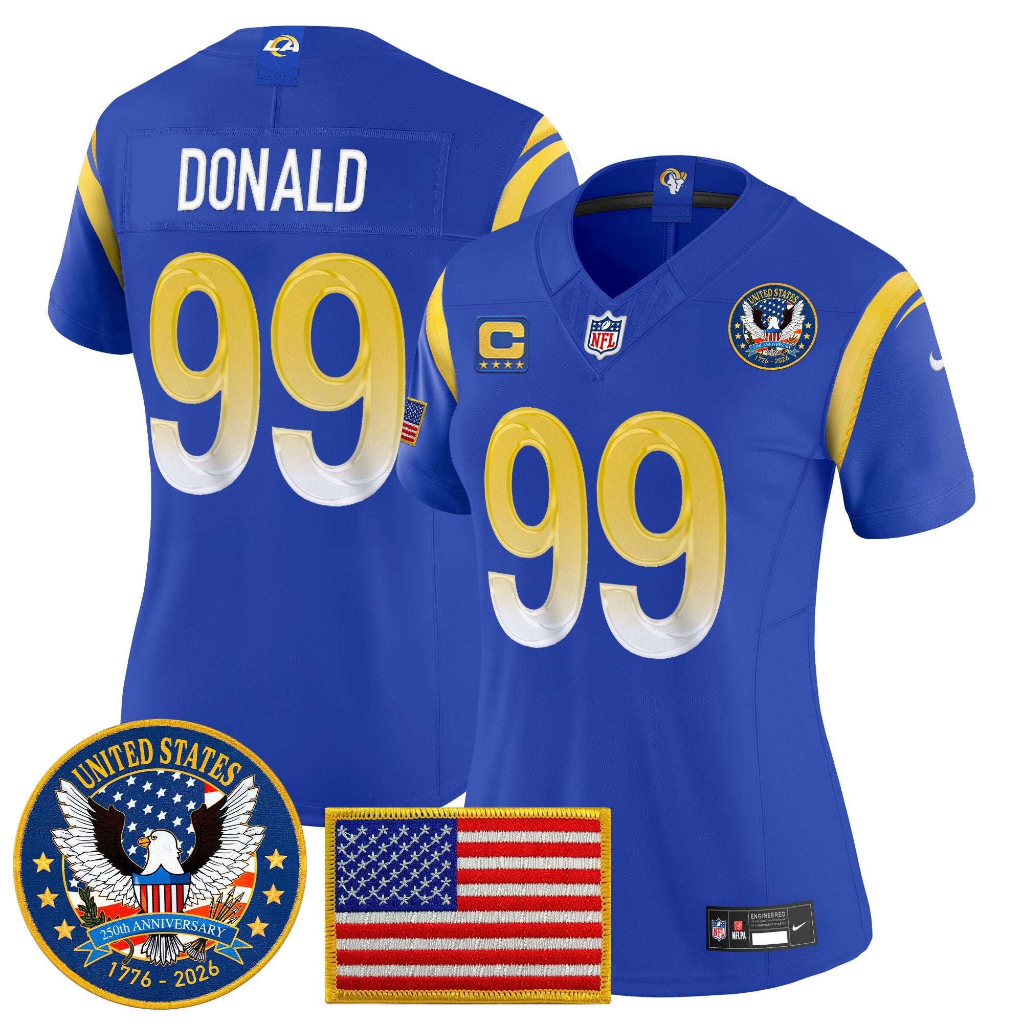 Women's Los Angeles Rams 2025 "United States 250th Anniversary Patch" Vapor Limited Jersey - All Stitched