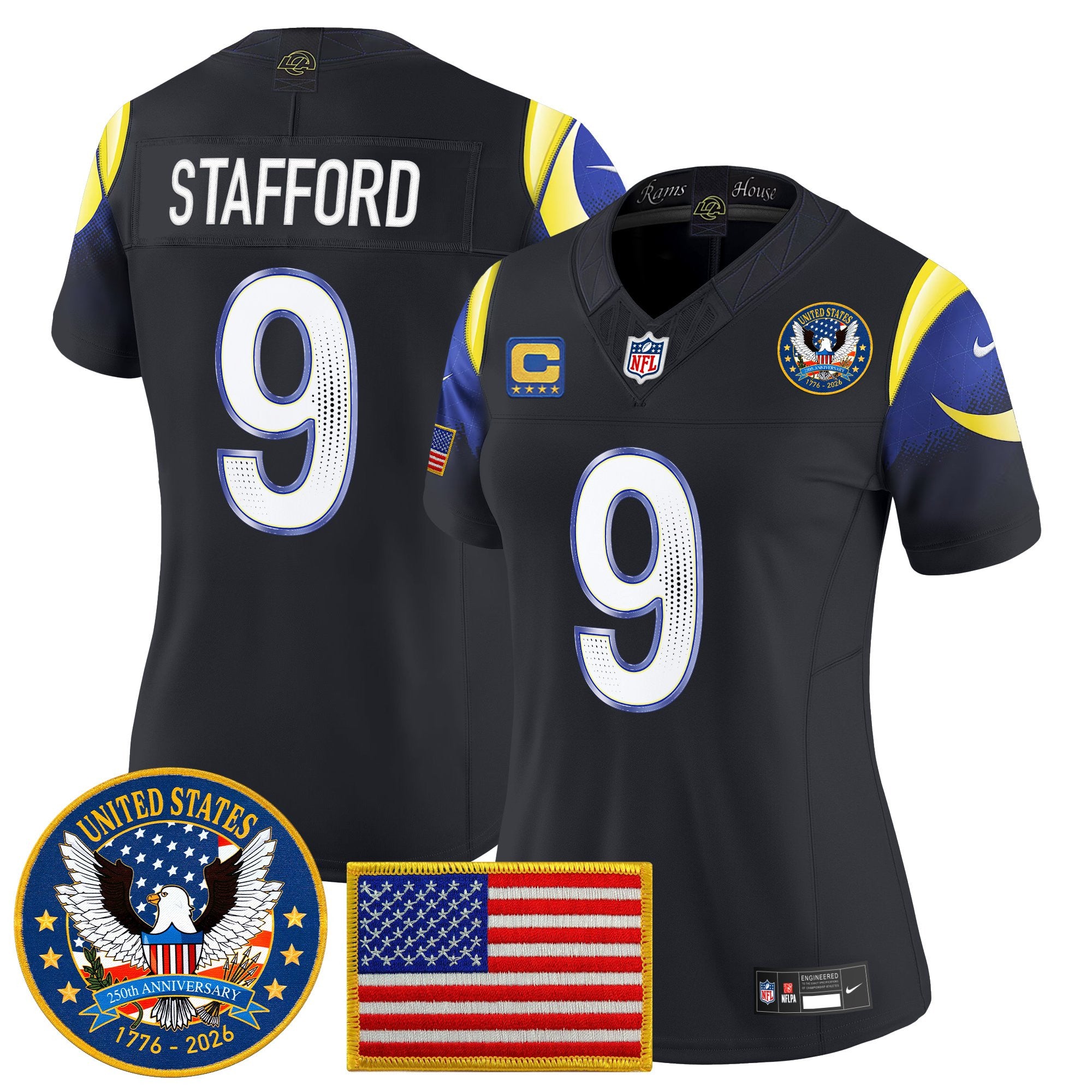 Women's Los Angeles Rams 2025 "United States 250th Anniversary Patch" Vapor Limited Jersey - All Stitched