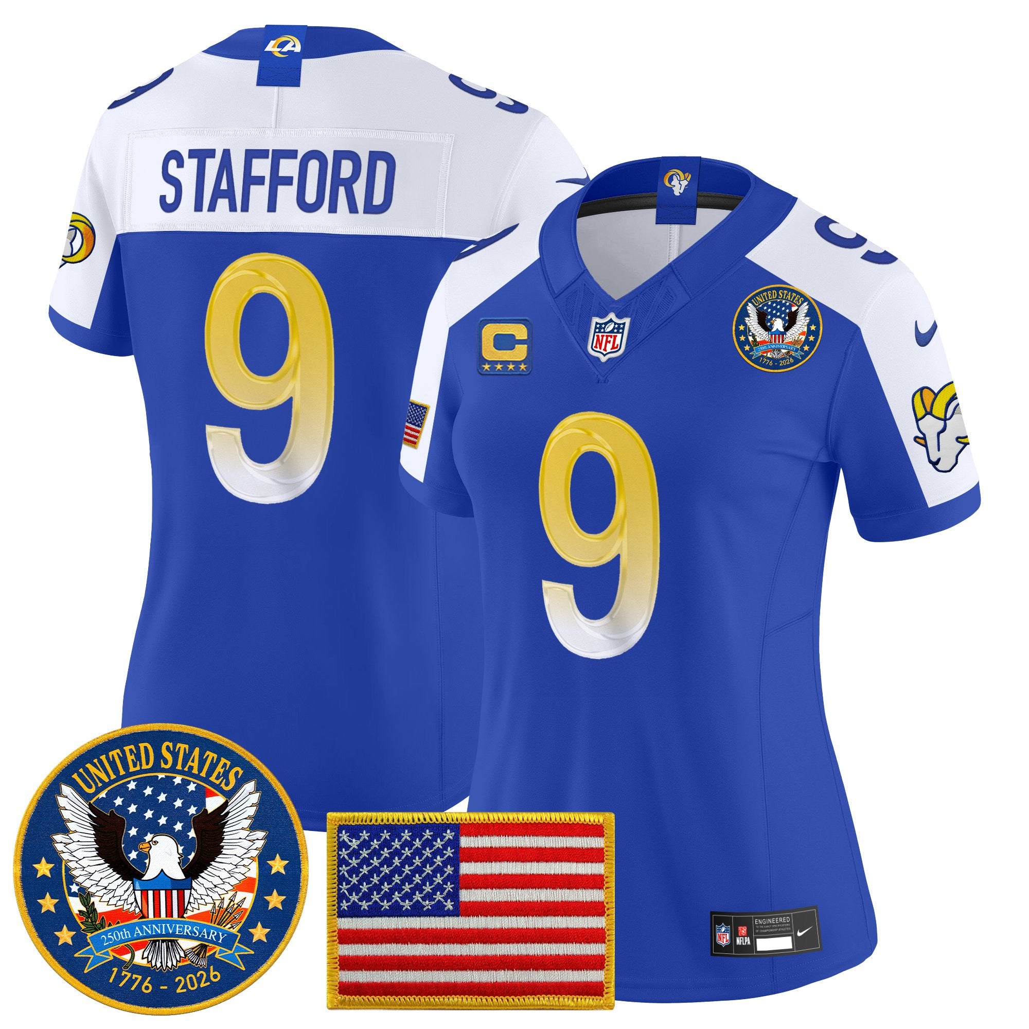 Women's Los Angeles Rams 2025 "United States 250th Anniversary Patch" Vapor Limited Jersey - All Stitched