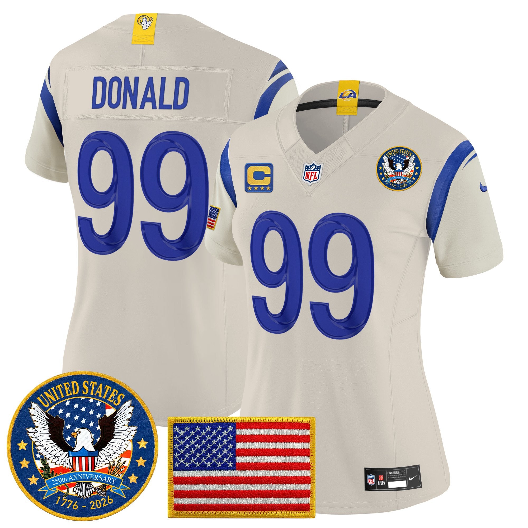 Women's Los Angeles Rams 2025 "United States 250th Anniversary Patch" Vapor Limited Jersey - All Stitched