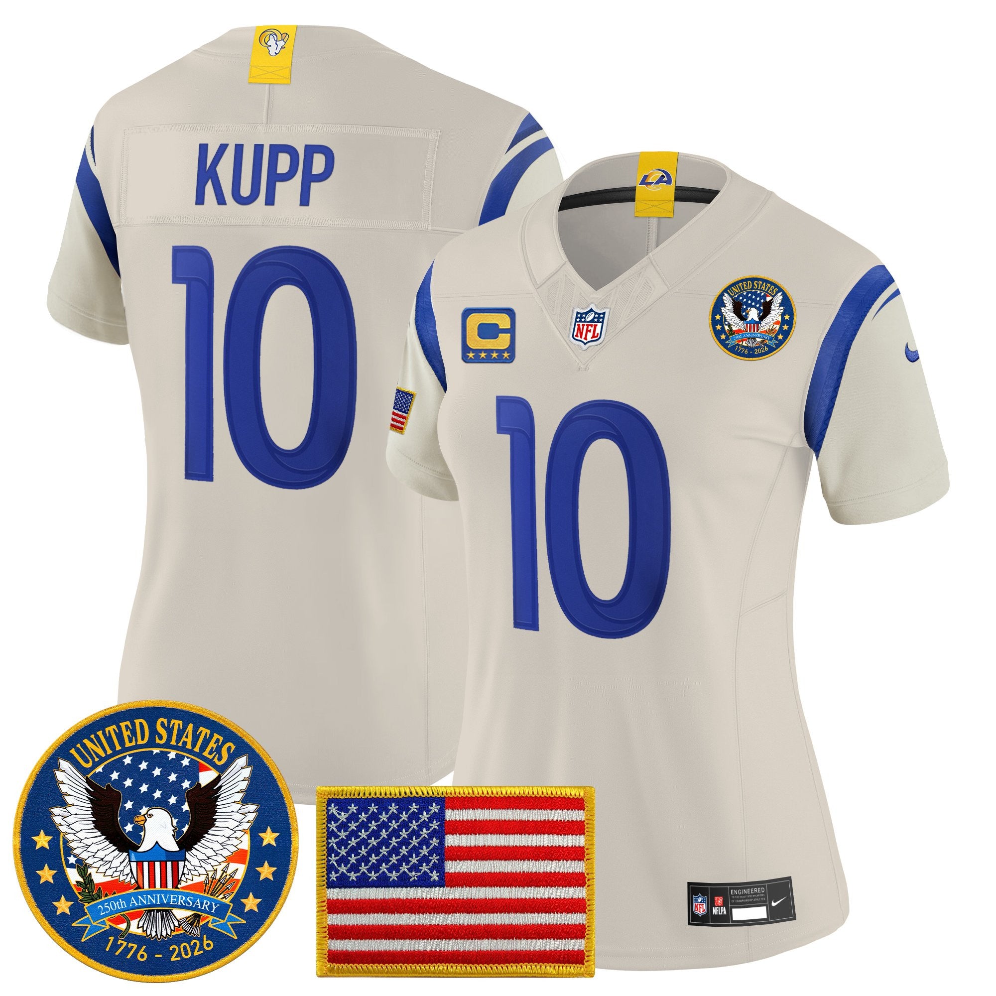 Women's Los Angeles Rams 2025 "United States 250th Anniversary Patch" Vapor Limited Jersey - All Stitched