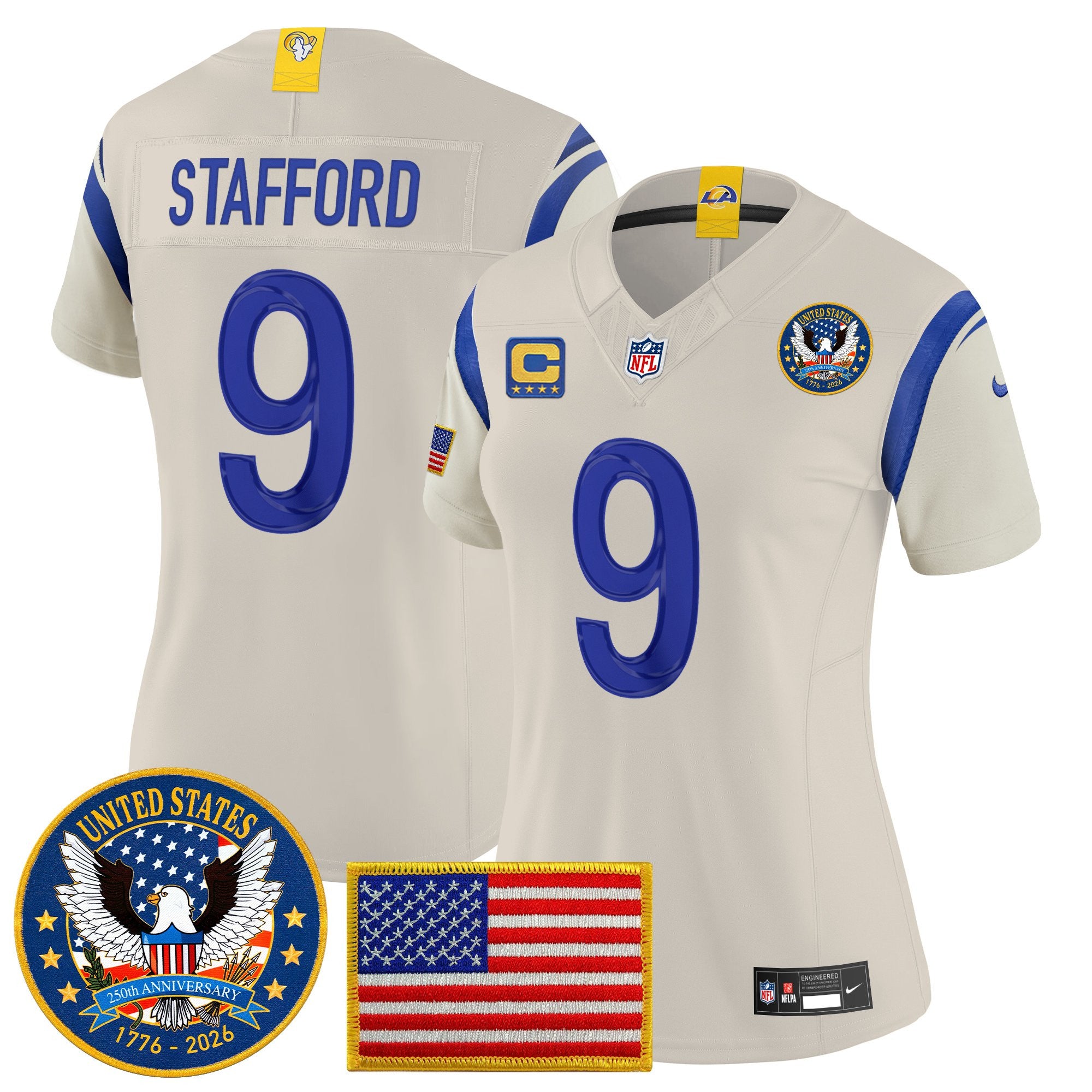 Women's Los Angeles Rams 2025 "United States 250th Anniversary Patch" Vapor Limited Jersey - All Stitched