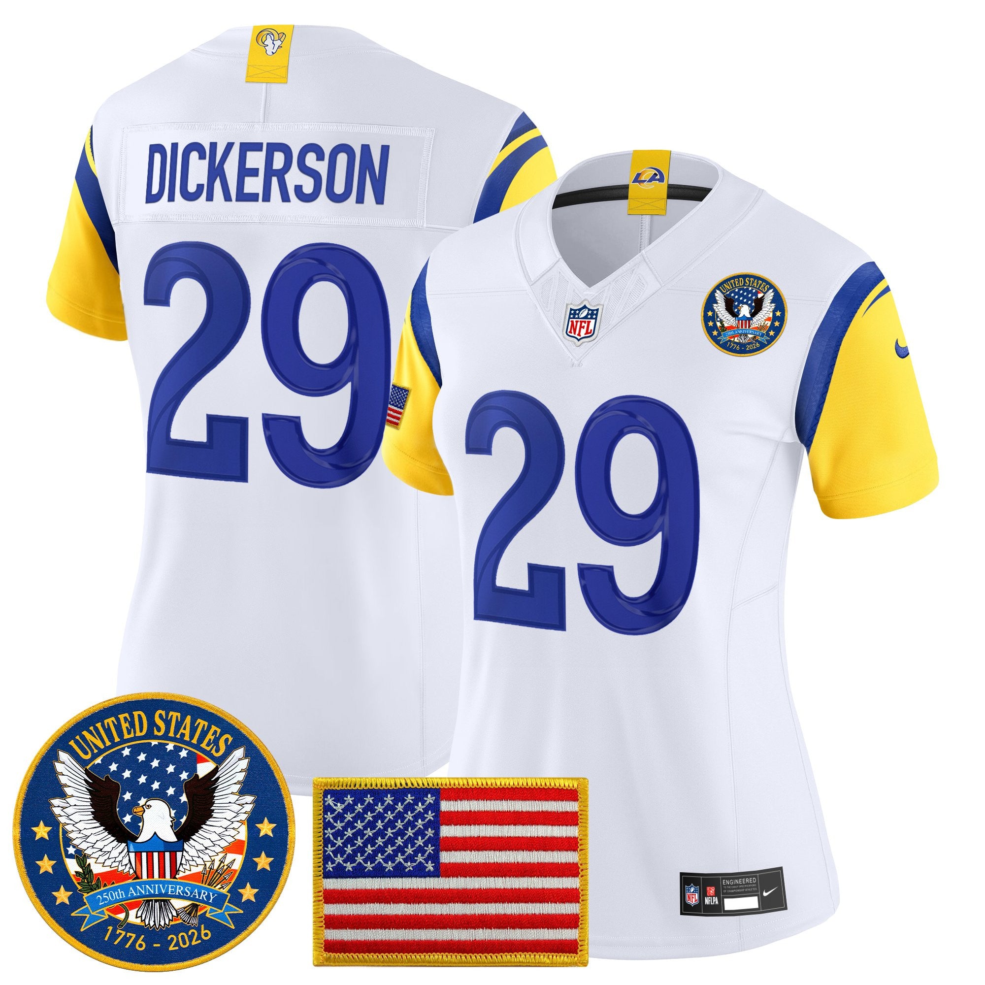 Women's Los Angeles Rams 2025 "United States 250th Anniversary Patch" Vapor Limited Jersey - All Stitched