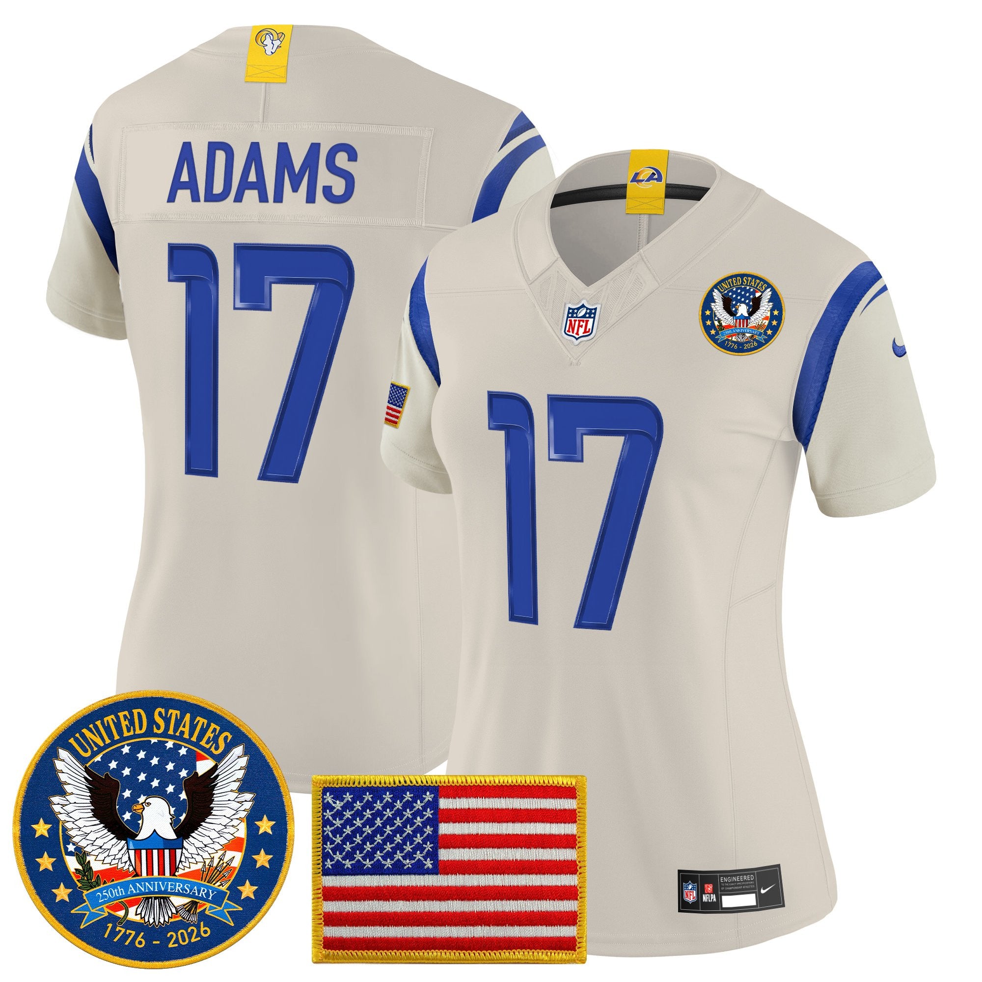 Women's Los Angeles Rams 2025 "United States 250th Anniversary Patch" Vapor Limited Jersey - All Stitched