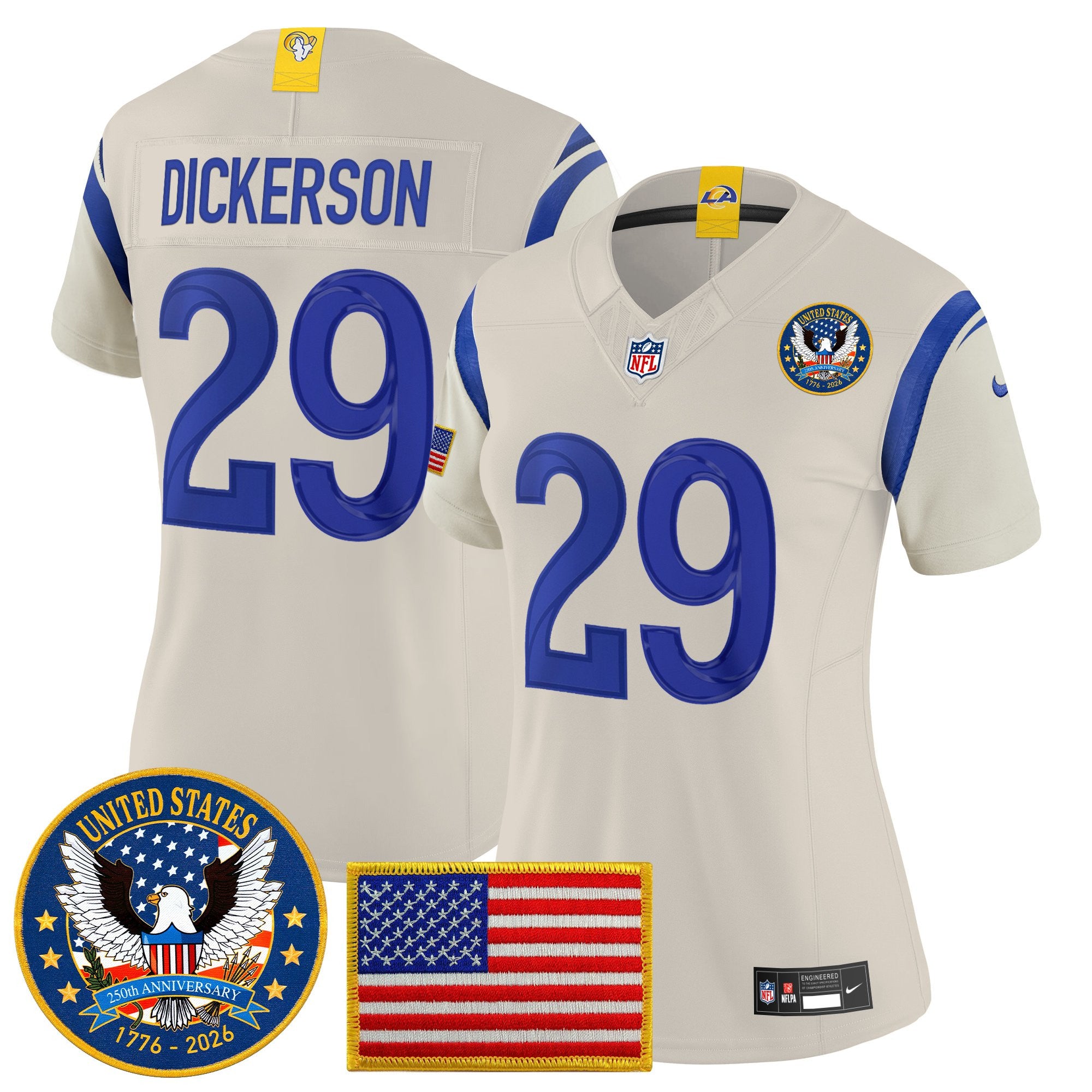 Women's Los Angeles Rams 2025 "United States 250th Anniversary Patch" Vapor Limited Jersey - All Stitched