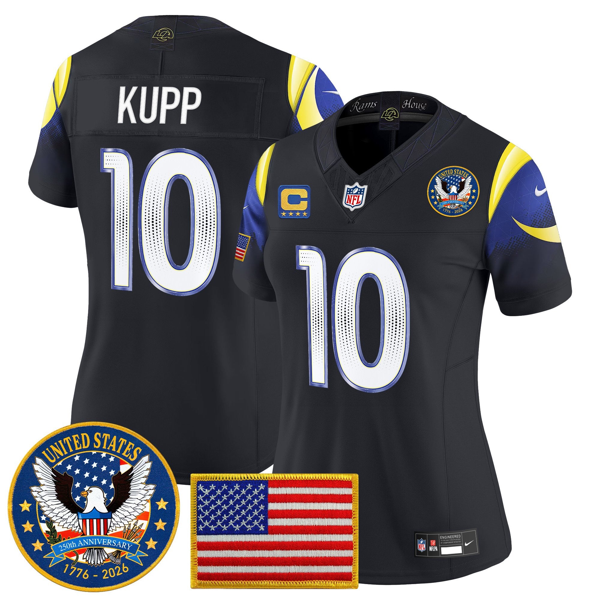 Women's Los Angeles Rams 2025 "United States 250th Anniversary Patch" Vapor Limited Jersey - All Stitched