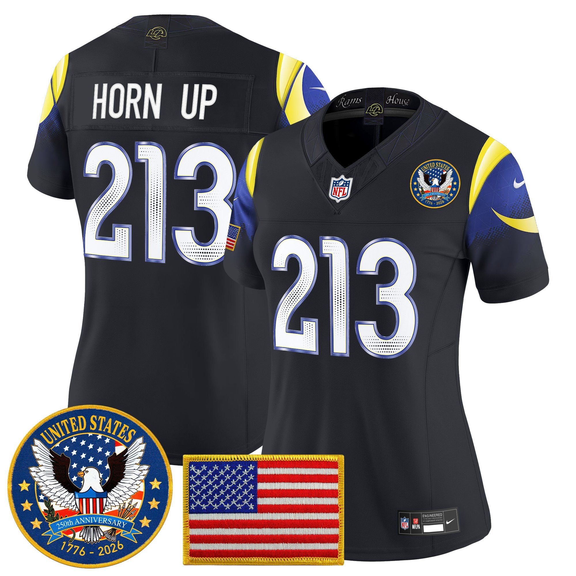Women's Los Angeles Rams 2025 "United States 250th Anniversary Patch" Vapor Limited Jersey - All Stitched